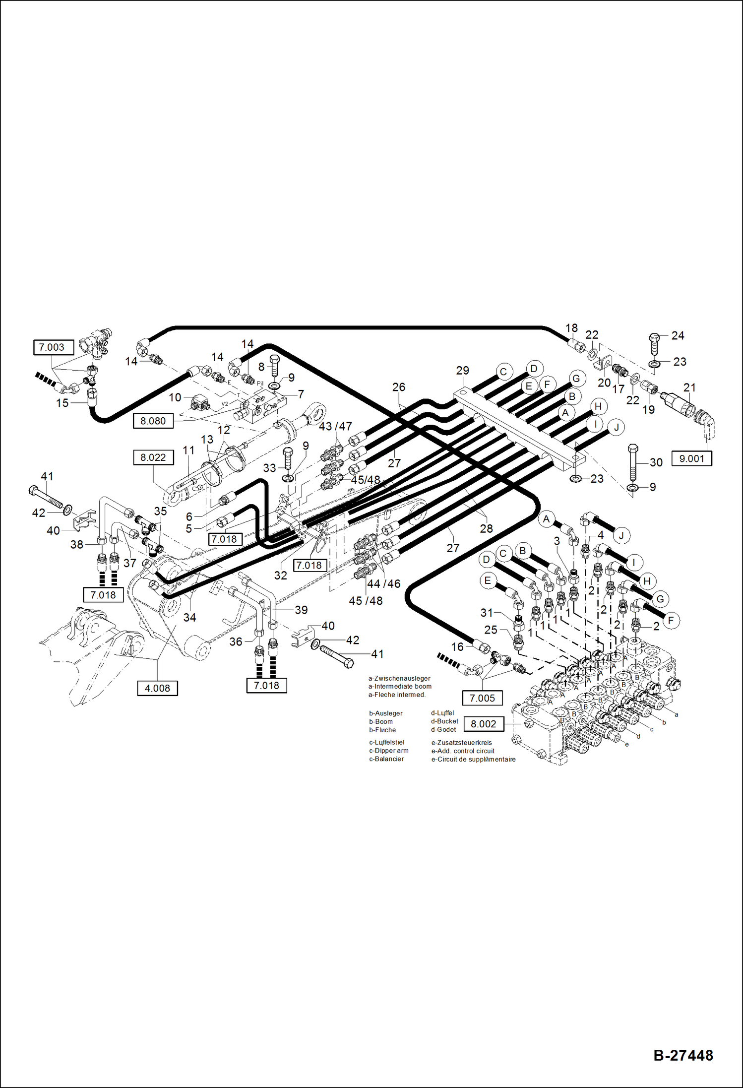 Схема запчастей Bobcat ZX75 - HYDRAULIC INSTALLATION - CIRCULAR BOOM, PART 1 HYDRAULIC SYSTEM