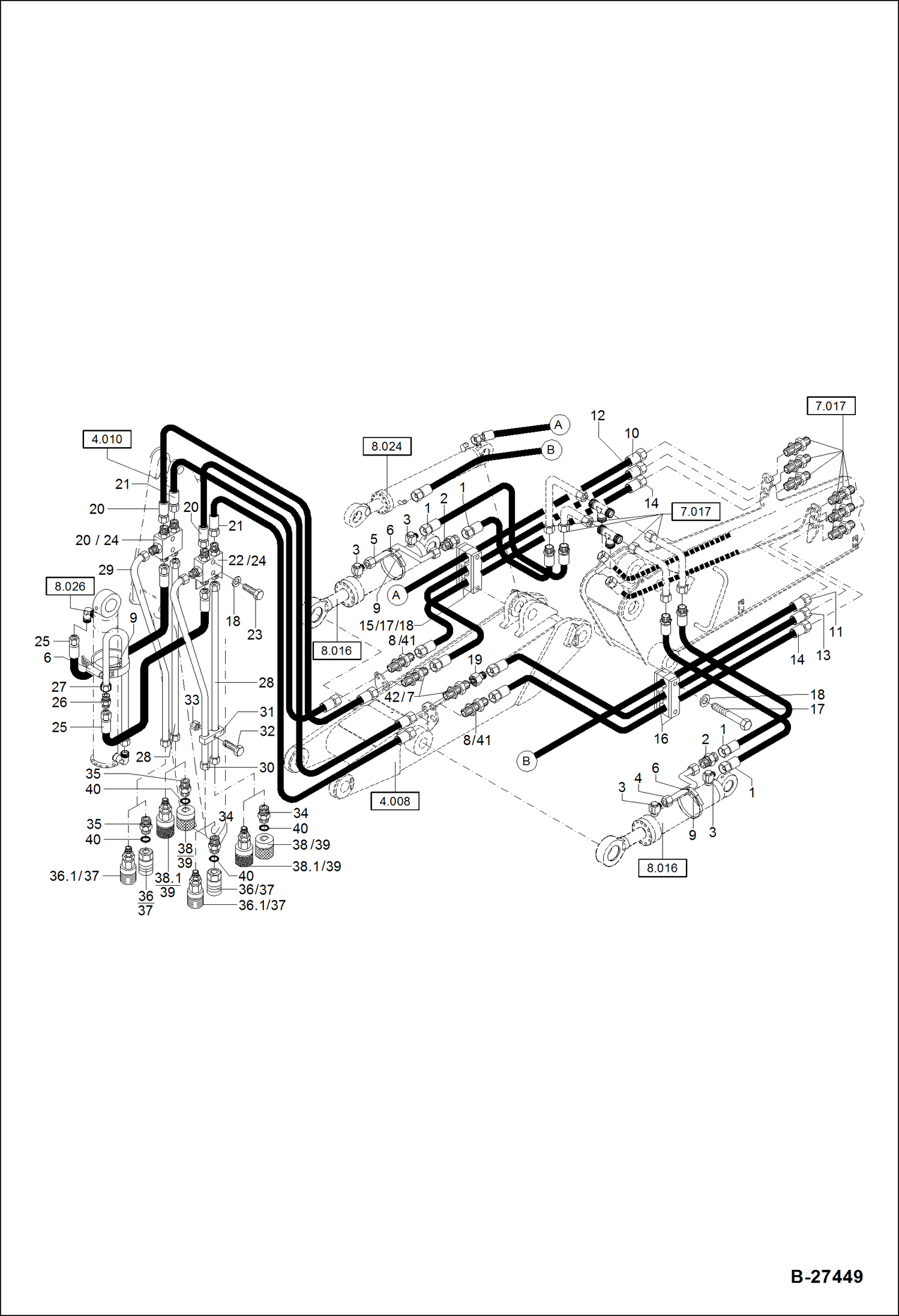 Схема запчастей Bobcat ZX75 - HYDRAULIC INSTALLATION - CIRCULAR BOOM, PART 2 HYDRAULIC SYSTEM