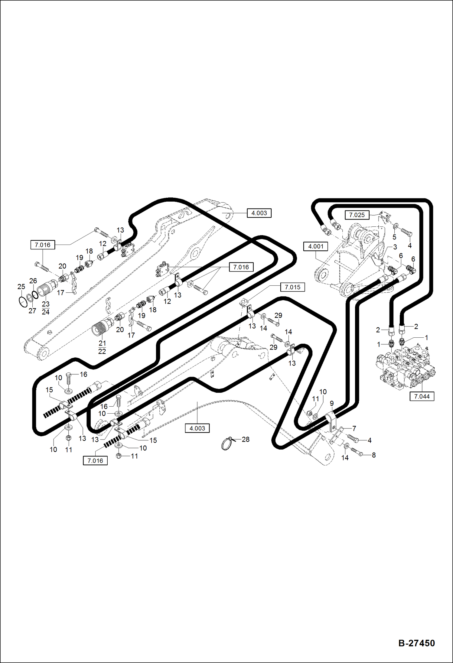 Схема запчастей Bobcat ZX75 - HYDRAULIC INSTALLATION - ADDITIONAL CIRCUIT Mono Boom HYDRAULIC SYSTEM