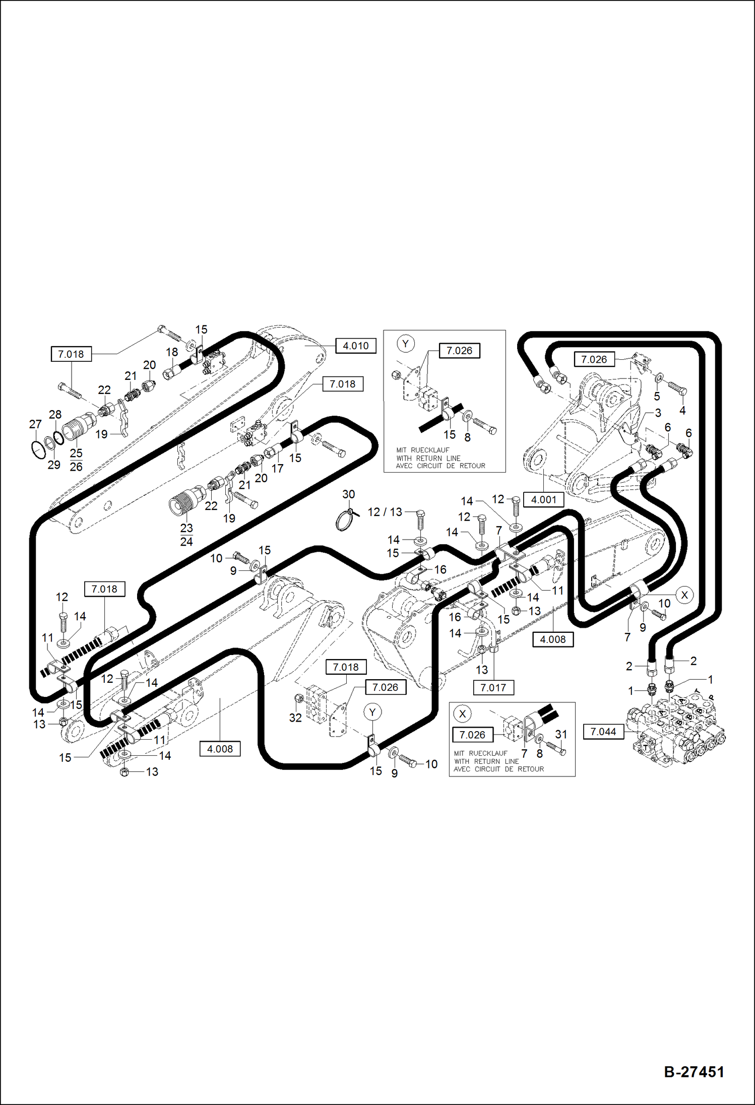 Схема запчастей Bobcat ZX75 - HYDRAULIC INSTALLATION - ADDITIONAL CIRCUIT Circular Boom HYDRAULIC SYSTEM
