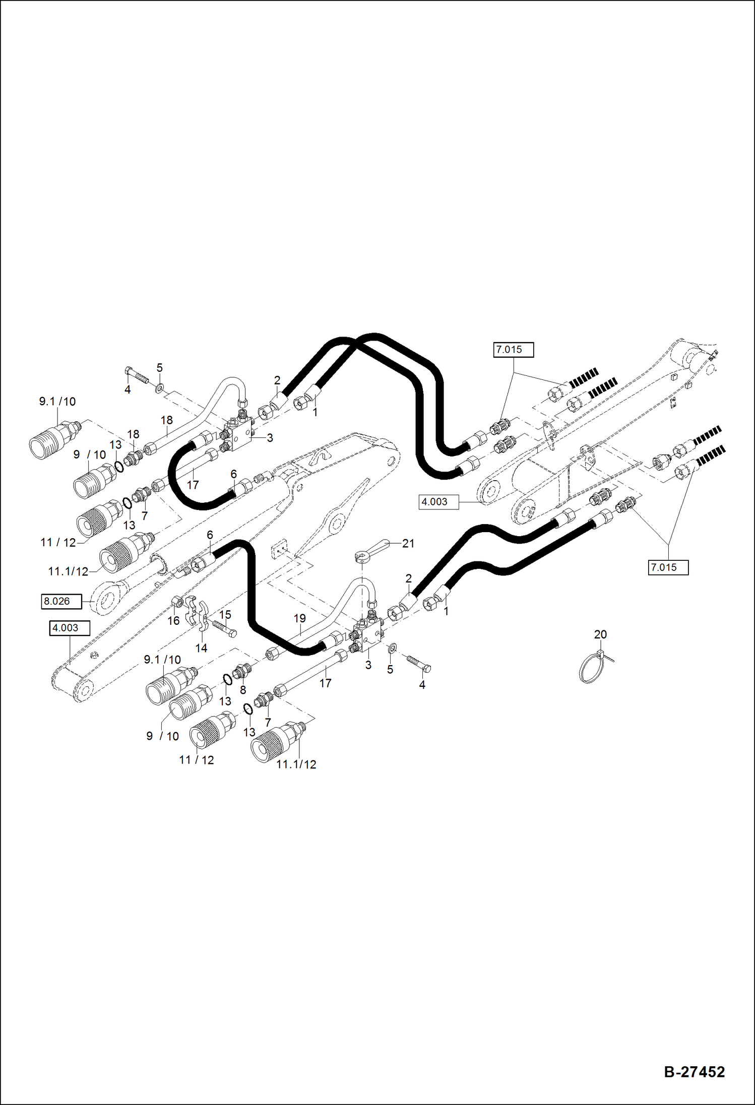 Схема запчастей Bobcat ZX75 - HYDRAULIC INSTALLATION -DIPPER ARM - MONO HYDRAULIC SYSTEM