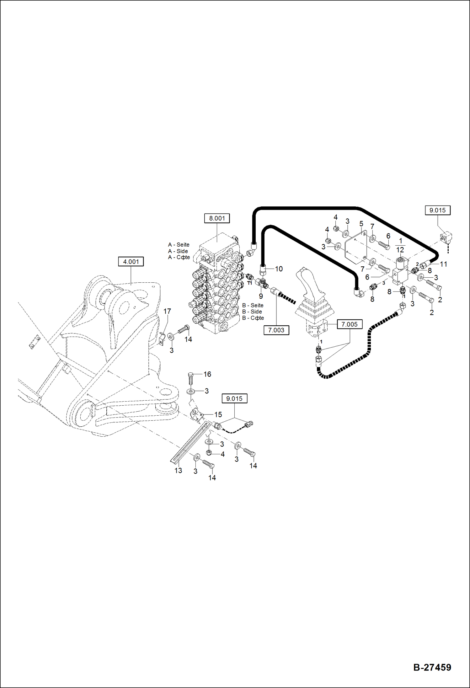 Схема запчастей Bobcat ZX75 - HYDRAULIC INSTALLATION - BOOM HIGHT LIMITATION Mono Boom - Previous Version HYDRAULIC SYSTEM