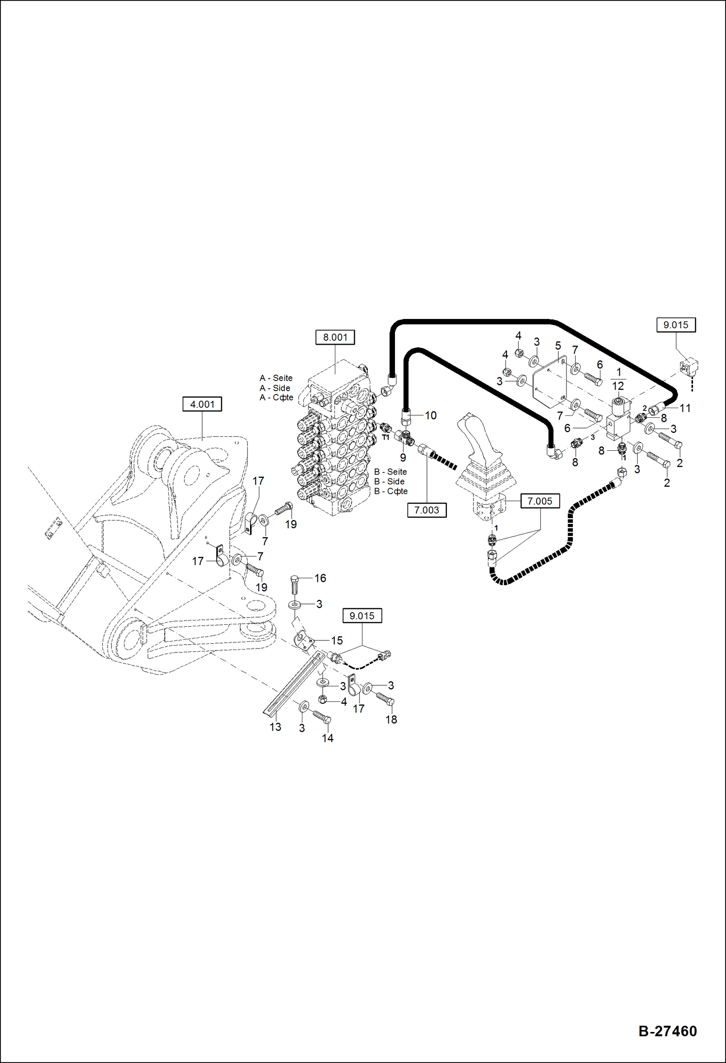 Схема запчастей Bobcat ZX75 - HYDRAULIC INSTALLATION - BOOM HIGHT LIMITATION Mono Boom - New Version HYDRAULIC SYSTEM