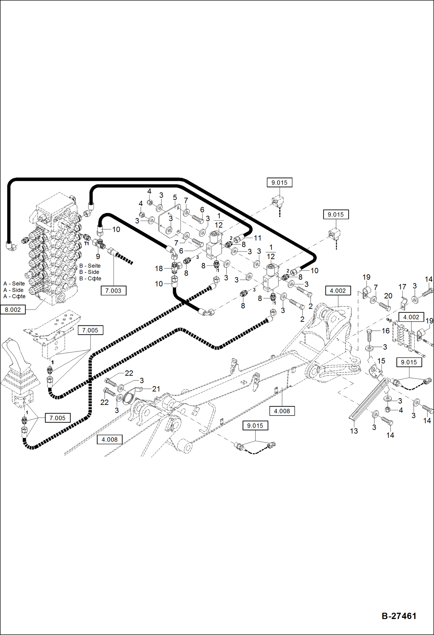Схема запчастей Bobcat ZX75 - HYDRAULIC INSTALLATION - BOOM HIGHT LIMITATION Circular Boom - Previous Version HYDRAULIC SYSTEM