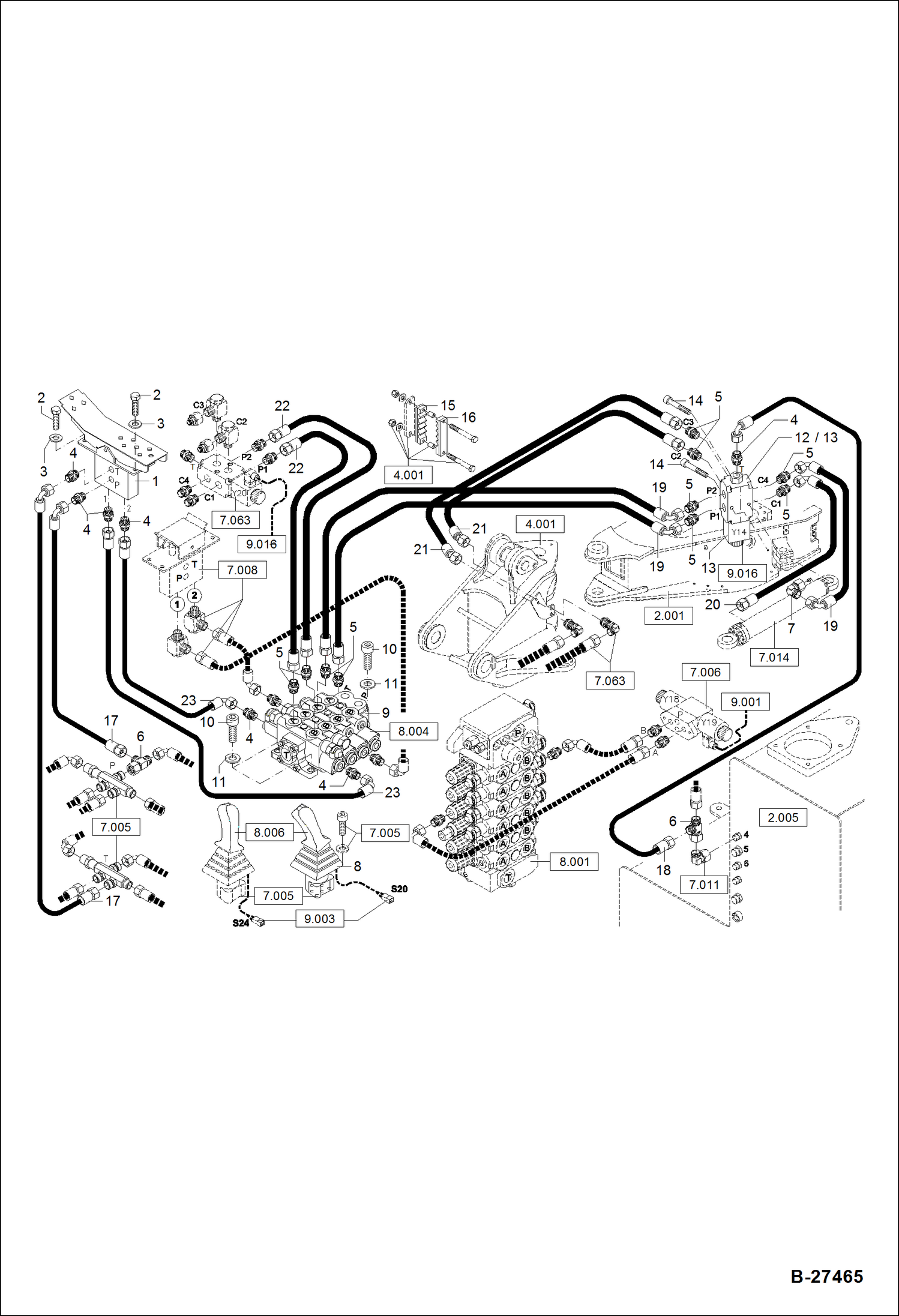 Схема запчастей Bobcat ZX75 - HYDRAULIC INSTALLATION 3rd+4th Additional Circuit Pilot Control - Mono Boom HYDRAULIC SYSTEM
