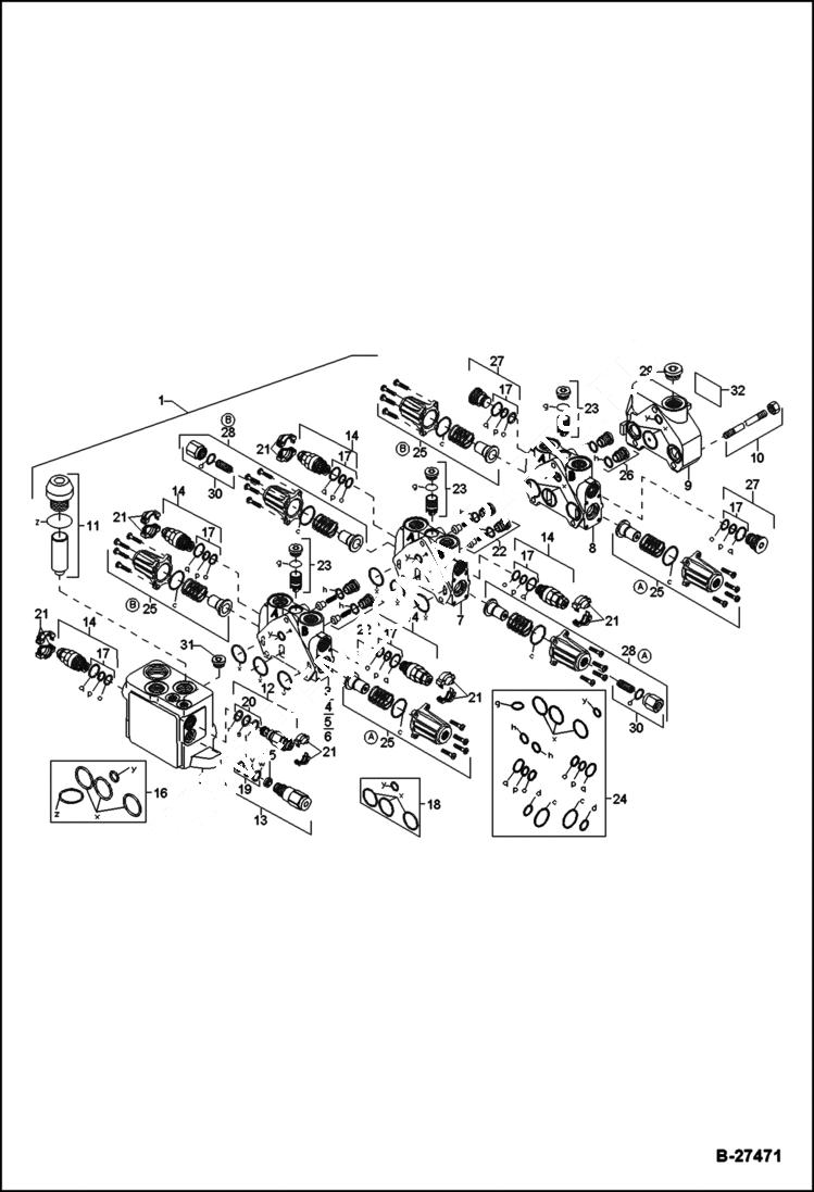 Схема запчастей Bobcat ZX75 - VALVE BANK HYDRAULIC SYSTEM