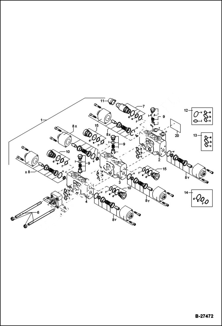 Схема запчастей Bobcat ZX75 - VALVE BANK HYDRAULIC SYSTEM