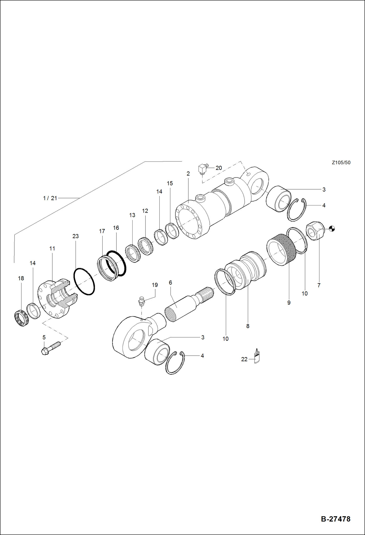 Схема запчастей Bobcat ZX75 - HYDRAULIC CYLINDER - BOOM HYDRAULIC SYSTEM