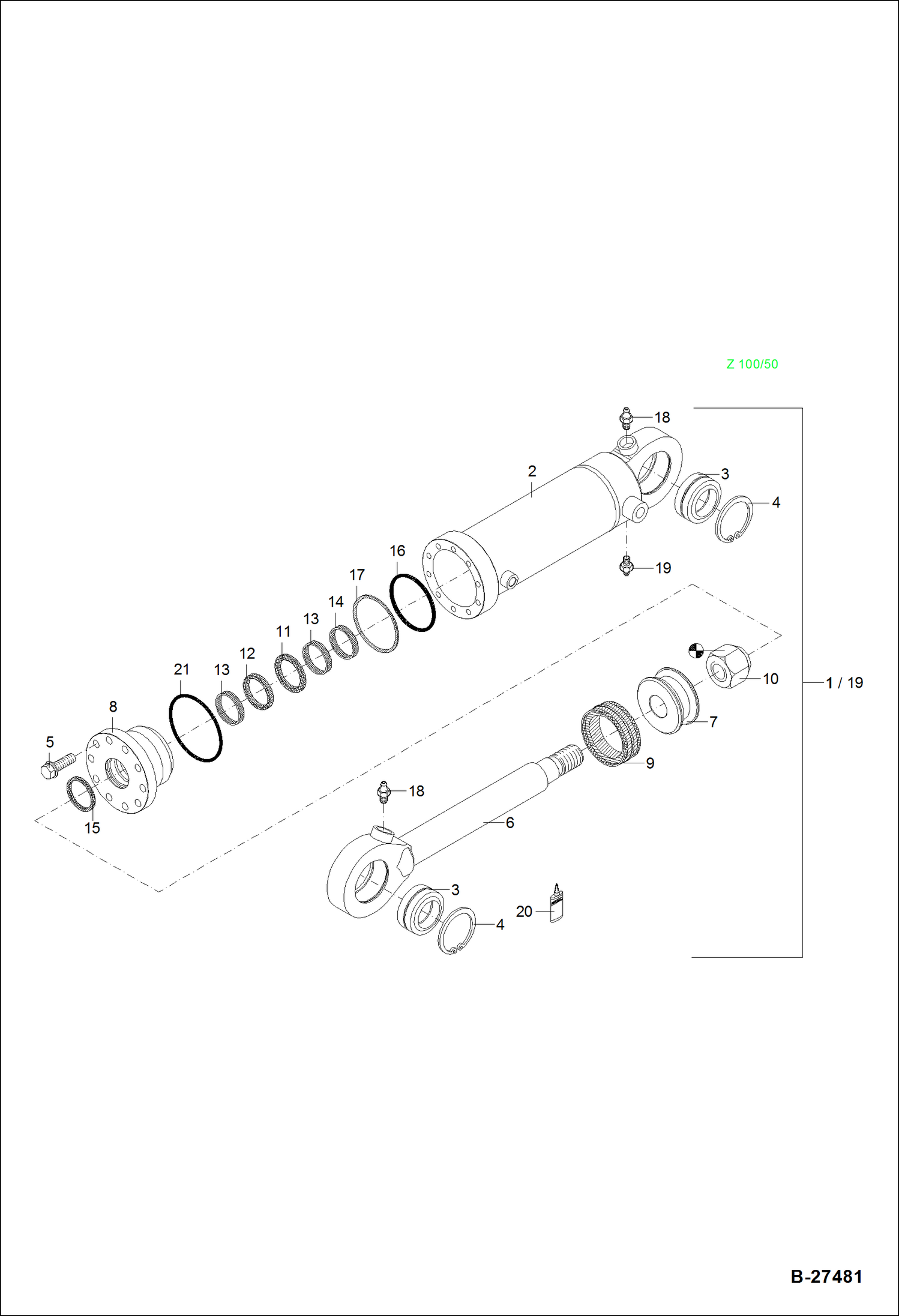 Схема запчастей Bobcat ZX75 - HYDRAULIC CYLINDER - SUPPORT BLADE HYDRAULIC SYSTEM