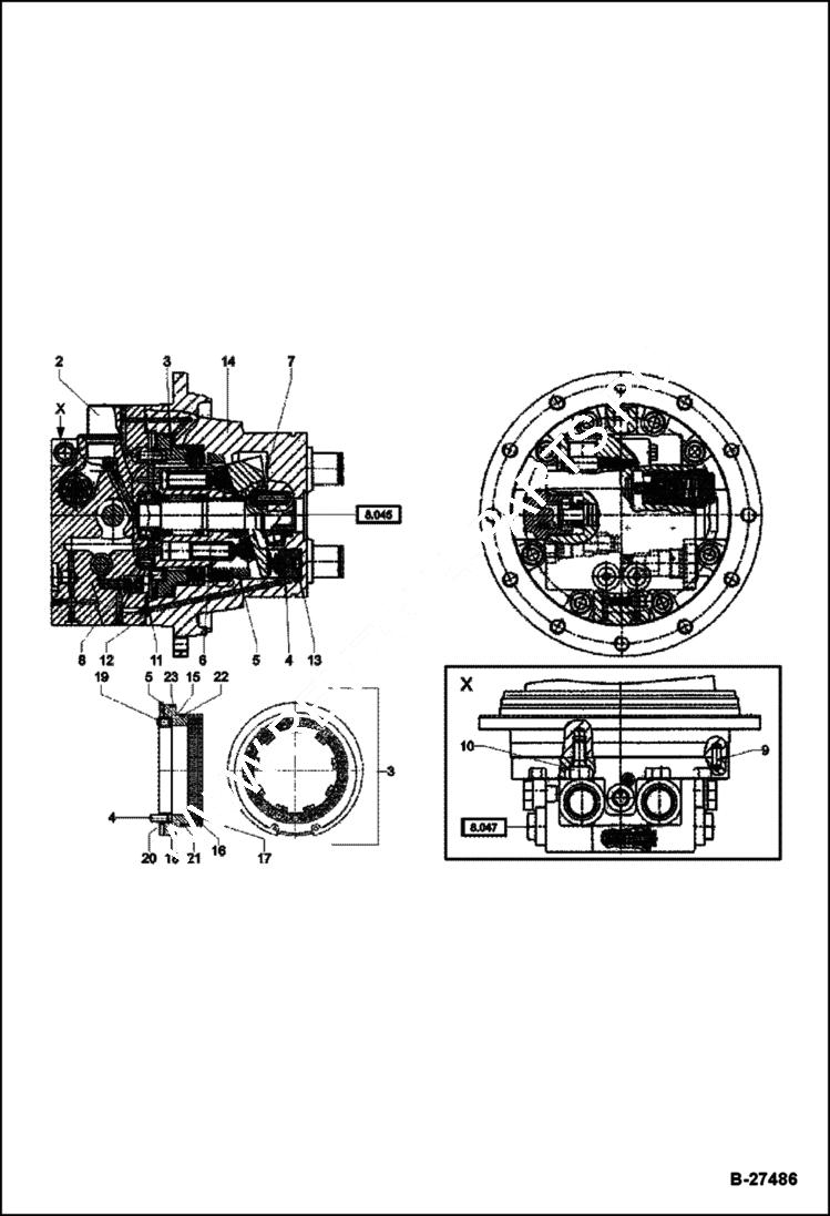 Схема запчастей Bobcat ZX75 - TRAVEL DRIVE GEAR HYDRAULIC SYSTEM