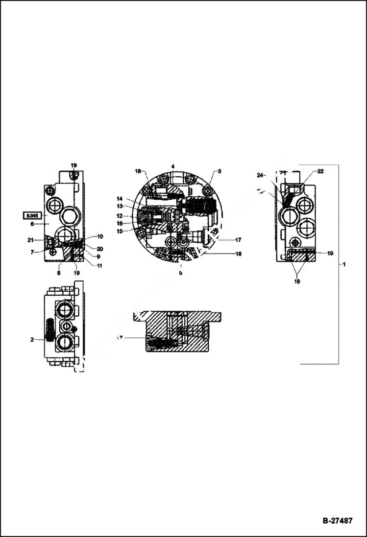 Схема запчастей Bobcat ZX75 - CONNECTION PLATE WITH VALVES HYDRAULIC SYSTEM