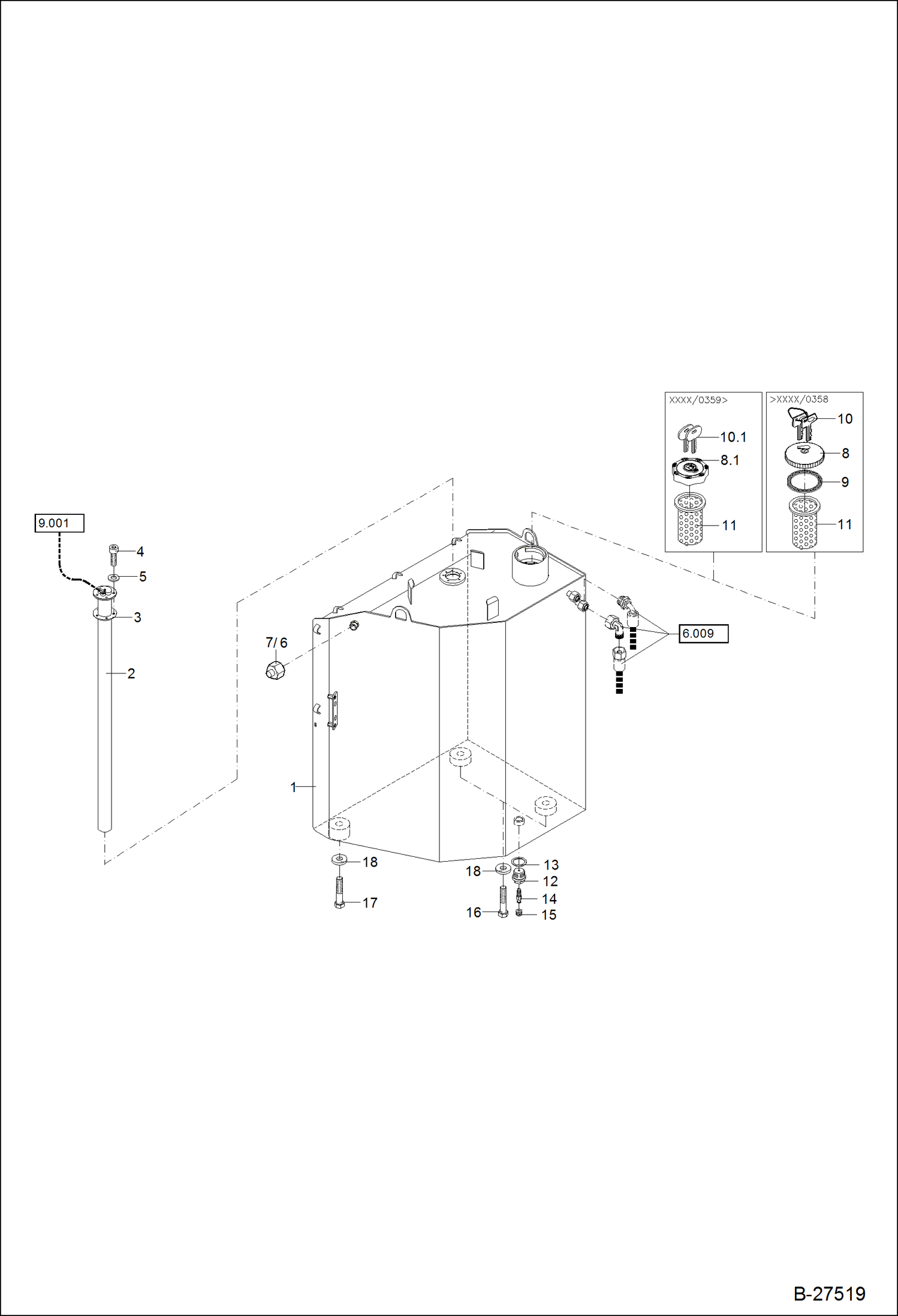 Схема запчастей Bobcat ZX125 - FUEL TANK S/N XXXX/0390 & Bel POWER UNIT