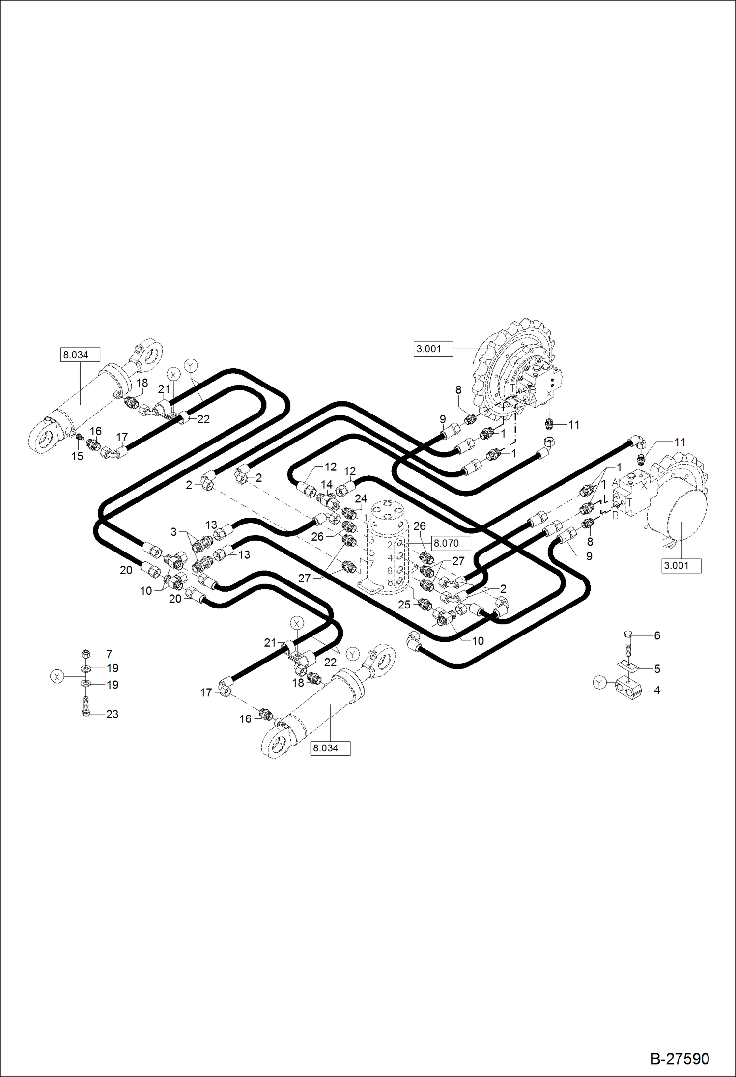 Схема запчастей Bobcat ZX125 - HYDRAULIC INSTALLATION UNDER CARRIAGE HYDRAULIC SYSTEM