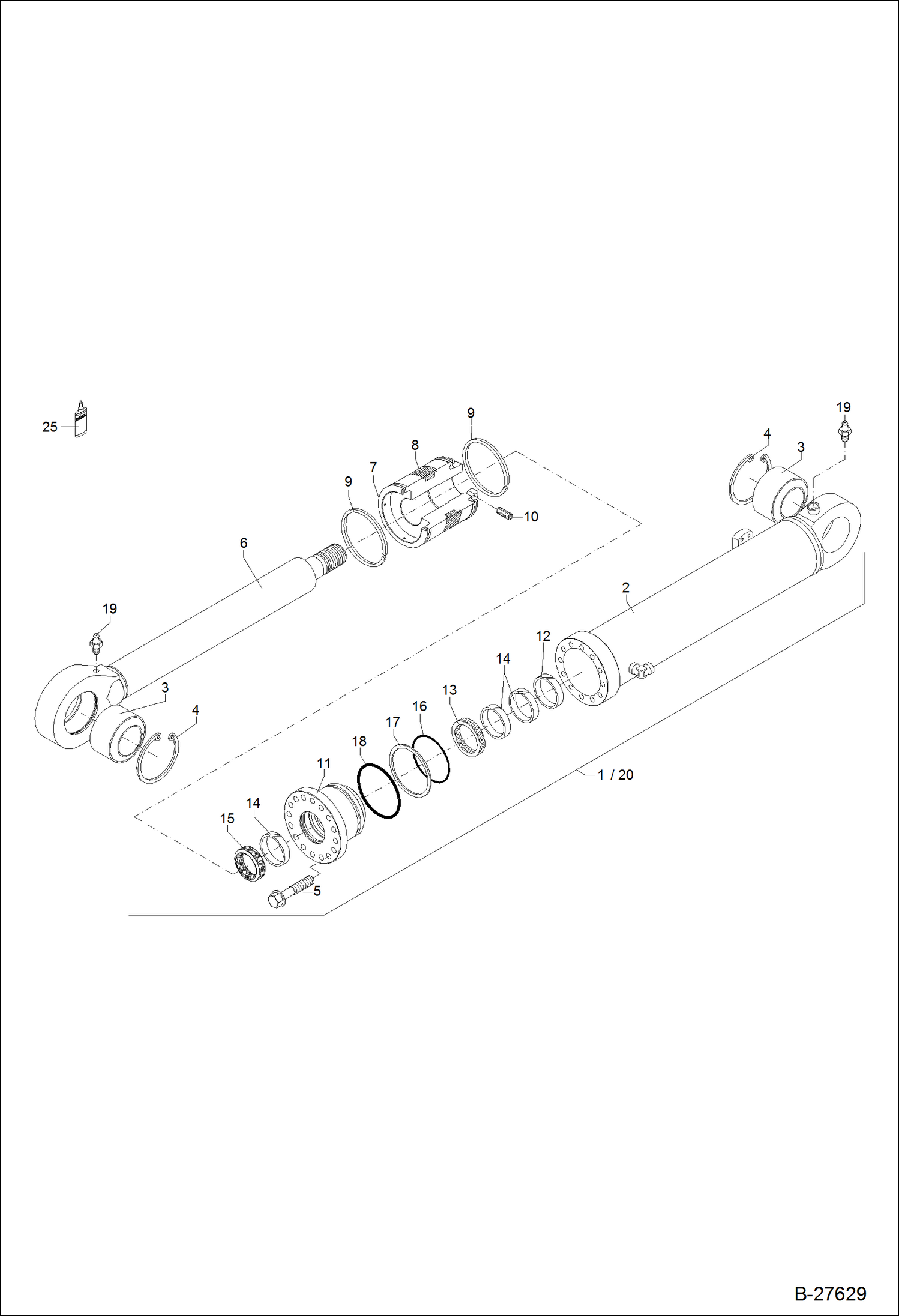 Схема запчастей Bobcat ZX125 - HYDRAULIC CYLINDER - BOOM - ARTICULATED BOOM Z 120/70 HYDRAULIC SYSTEM
