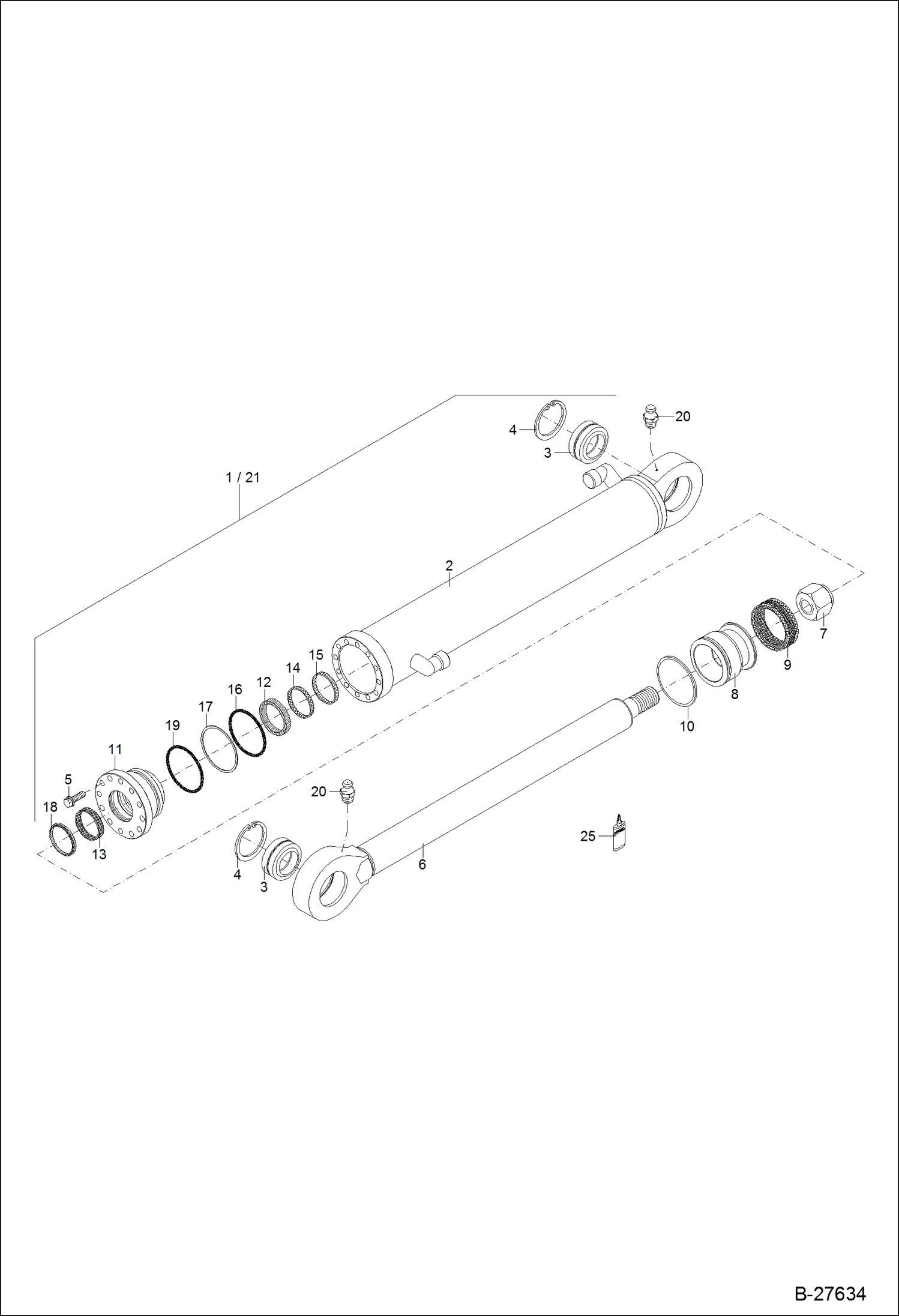 Схема запчастей Bobcat ZX125 - HYDRAULIC CYLINDER - BUCKET - MONO BOOM, ATLAS 185 Z 105/70 HYDRAULIC SYSTEM