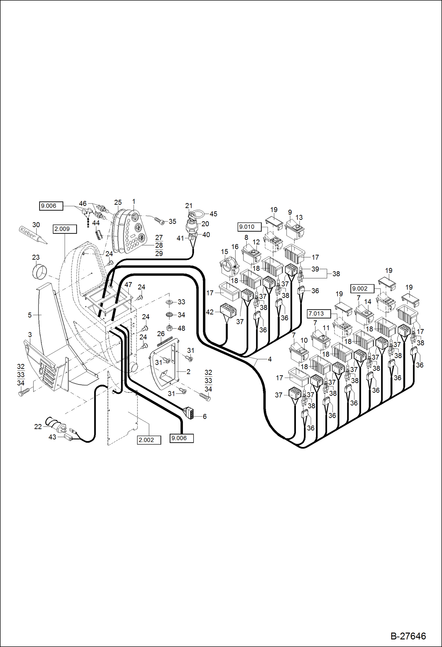 Схема запчастей Bobcat ZX125 - ELECTRIC INSTALLATION DASH CONSOLE S/N XXXX/0211 & Abv ELECTRICAL SYSTEM