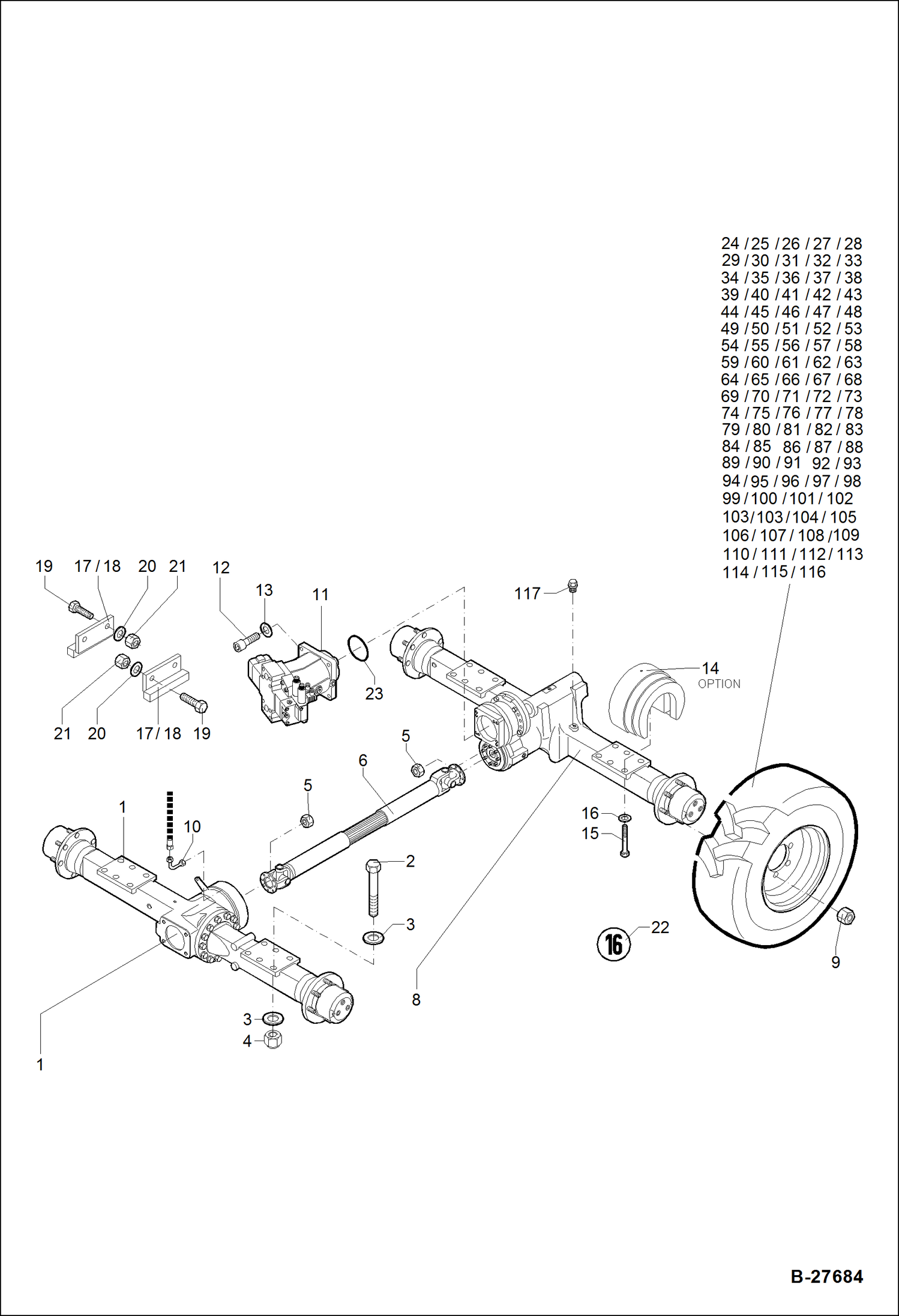 Схема запчастей Bobcat WL350 - AXLE, TIRES (Fast Travel) DRIVE TRAIN