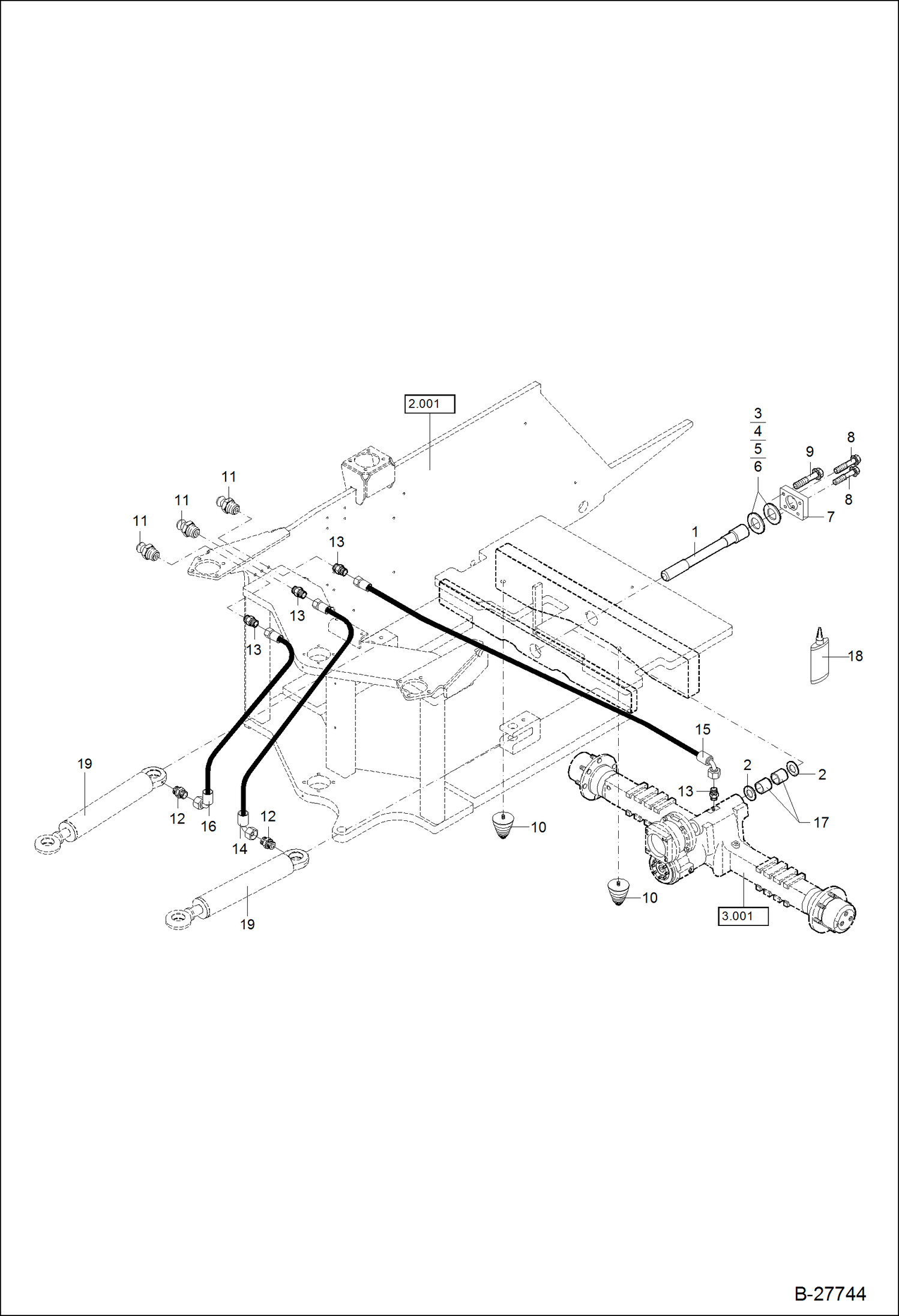 Схема запчастей Bobcat WL440 - OSCILLATING AXLE BEARING, CENTRALIZED LUBRICATION DRIVE TRAIN