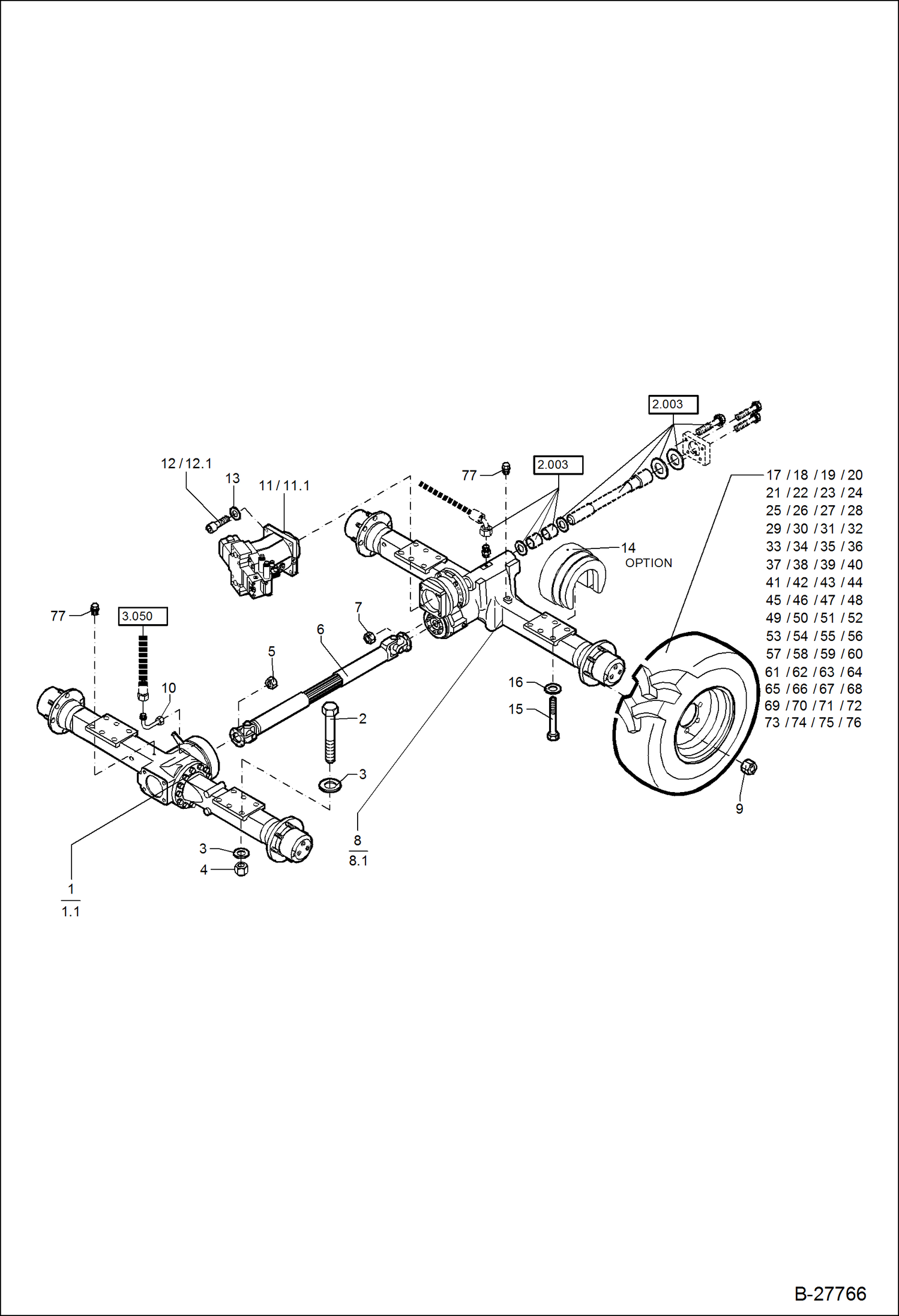 Схема запчастей Bobcat WL440 - AXLE, TIRES (Standard) DRIVE TRAIN