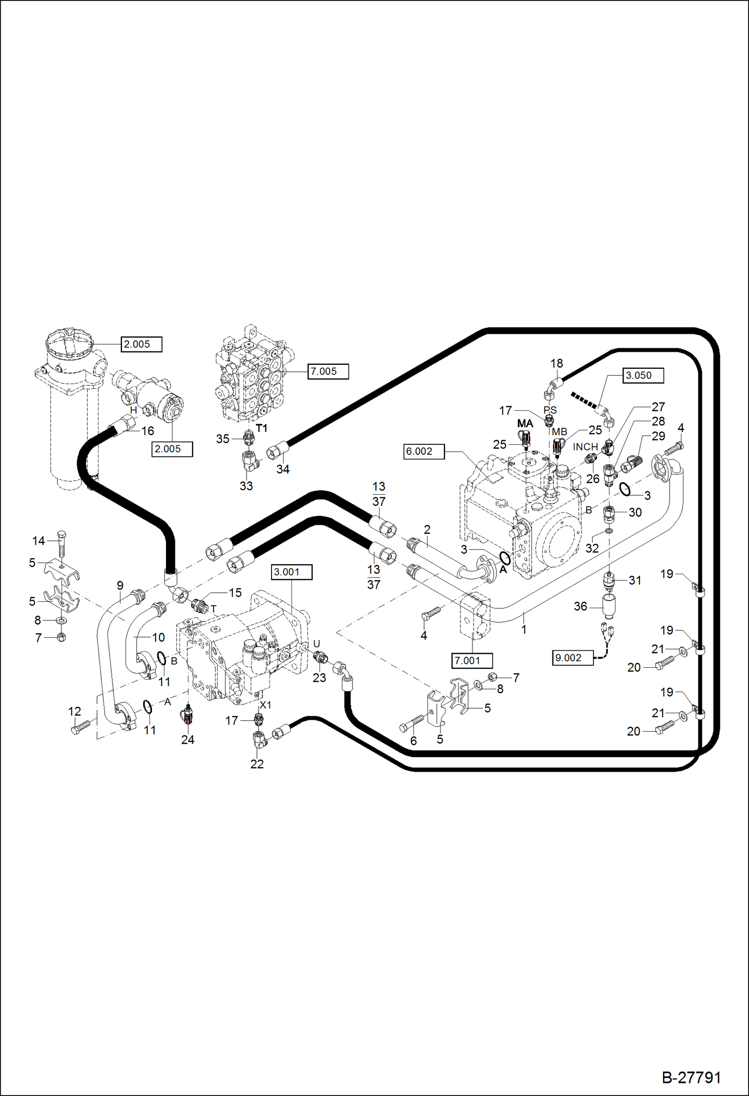Схема запчастей Bobcat WL440 - HYDRAULIC INSTALLATION - DRIVE S/N & Below HYDRAULIC SYSTEM