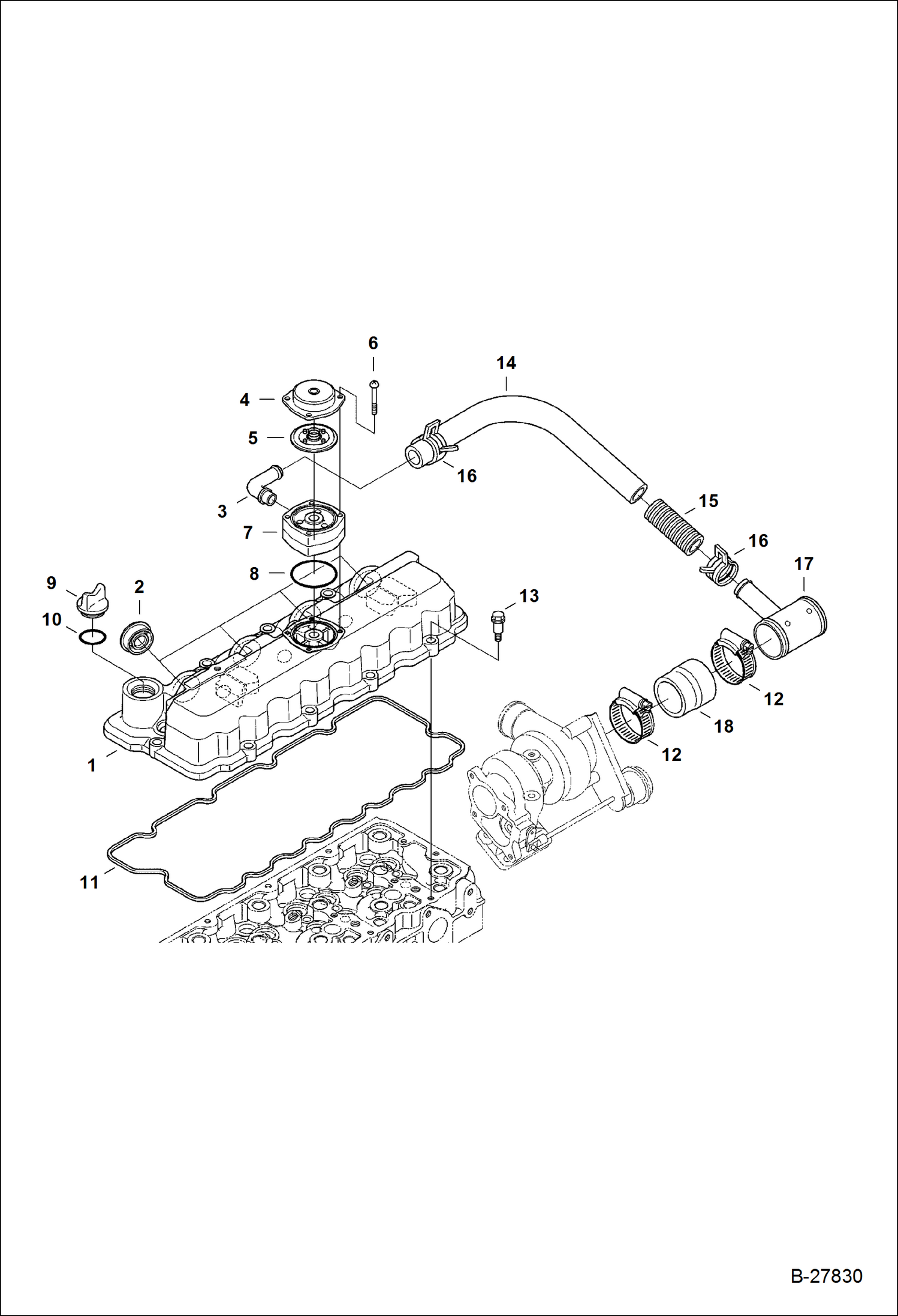 Схема запчастей Bobcat S-Series - ROCKER ARM COVER POWER UNIT