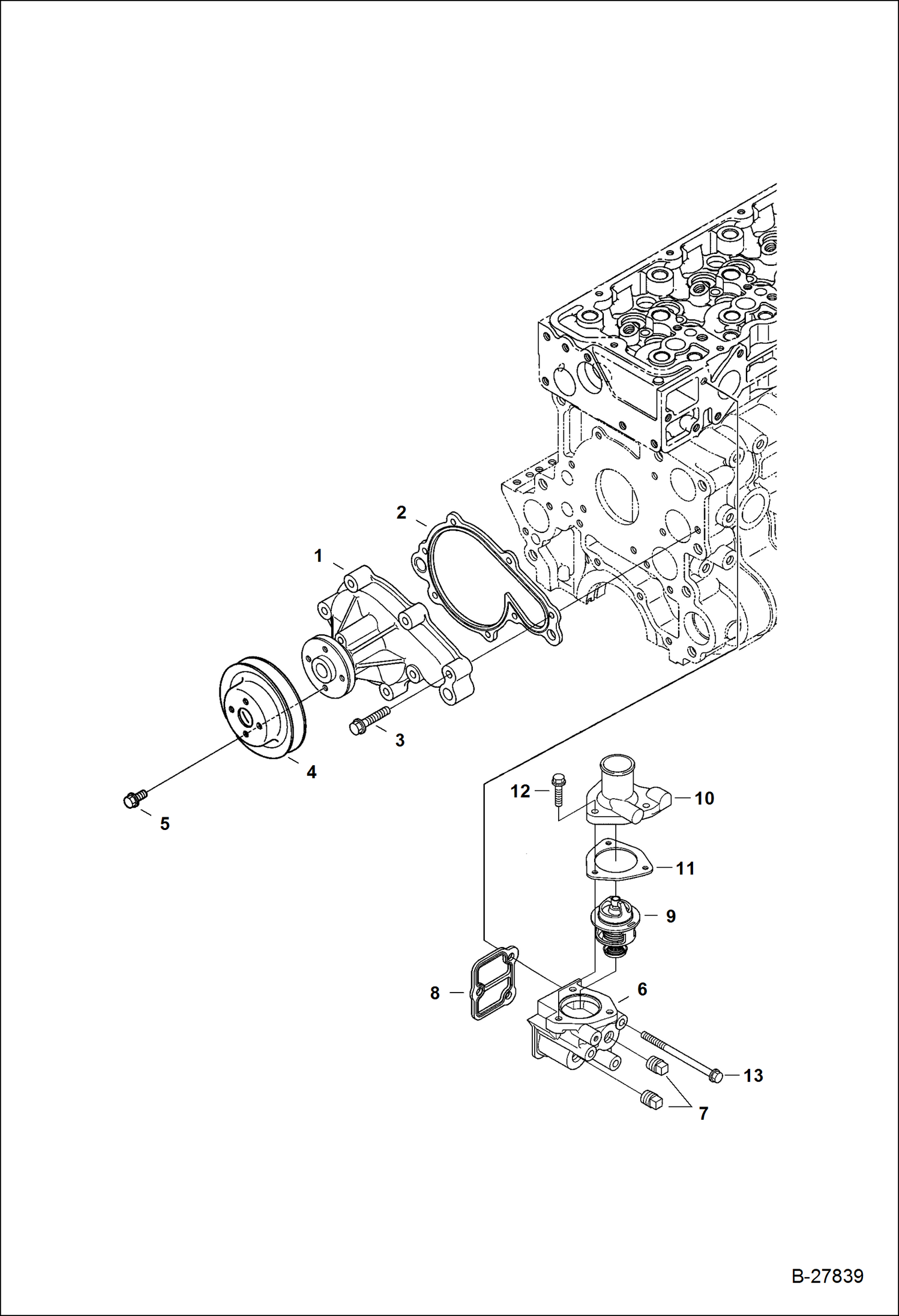Схема запчастей Bobcat S-Series - WATER PUMP & THERMOSTAT POWER UNIT