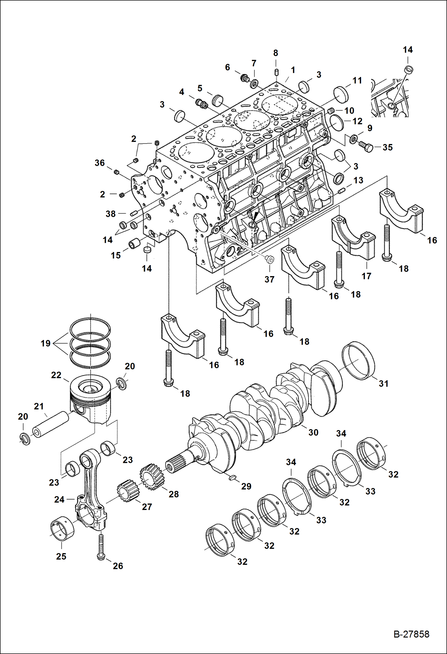 Схема запчастей Bobcat WL350 - PISTON & CRANKSHAFT (Kubota) POWER UNIT