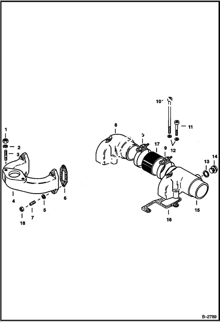 Схема запчастей Bobcat 700s - INTAKE & EXHAUST MANIFOLDS POWER UNIT