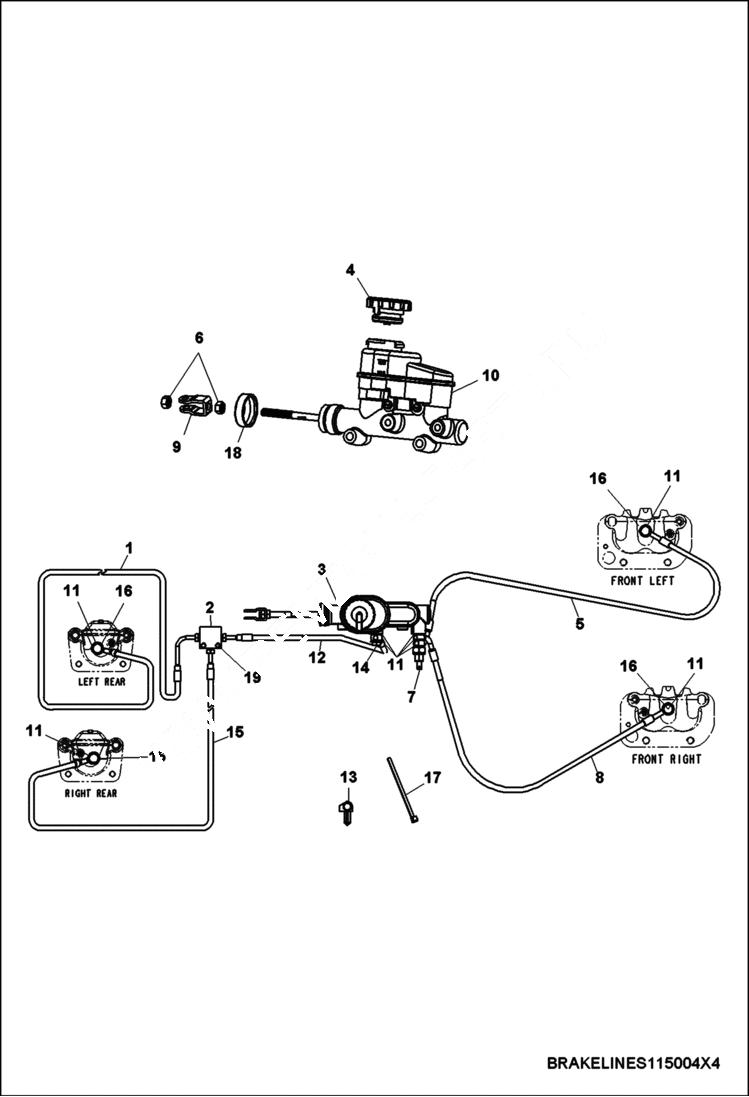Схема запчастей Bobcat 3400 - BRAKES, LINES & MASTER CYLINDER STEERING & SUSPENSION