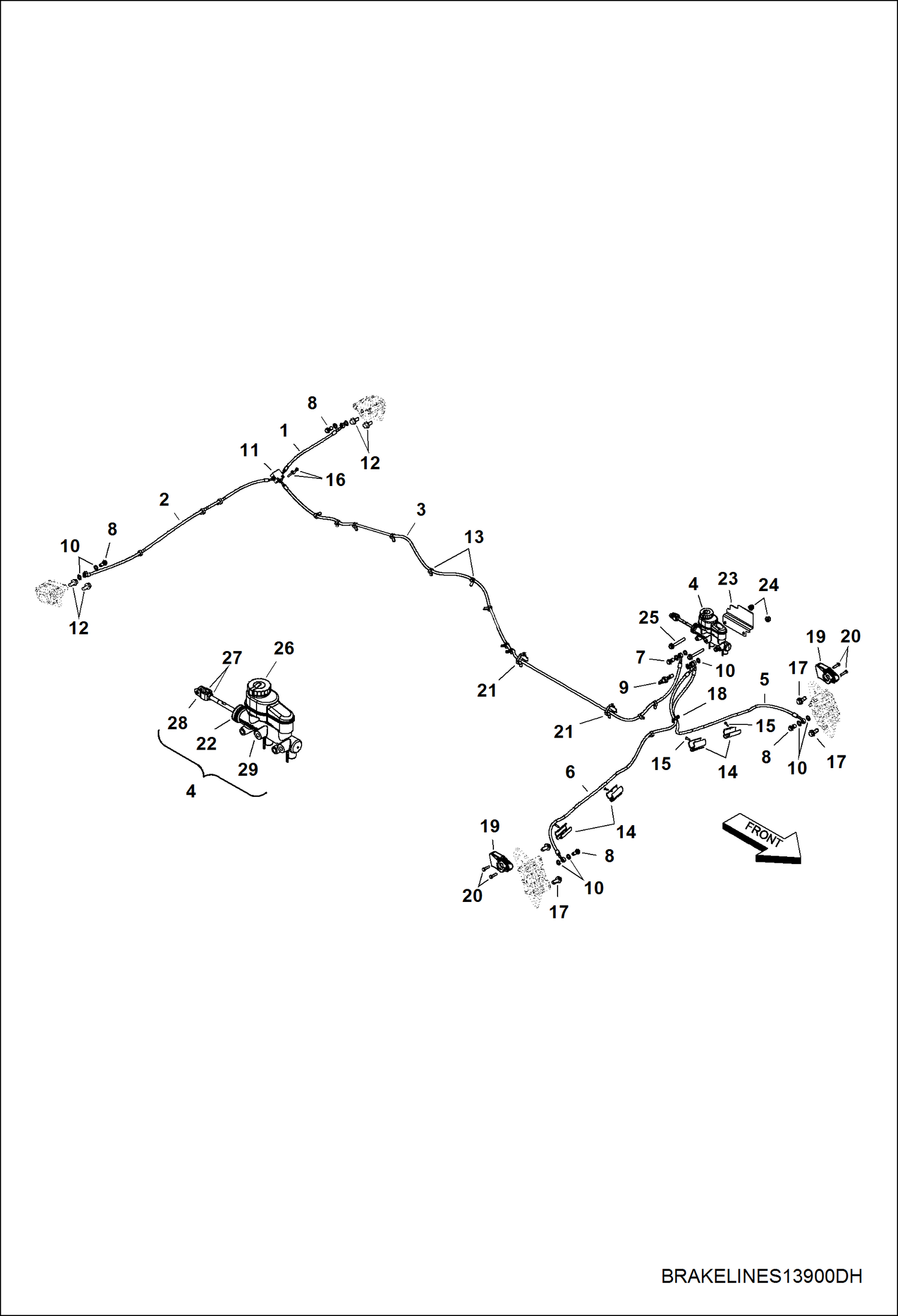 Схема запчастей Bobcat 3600 - BRAKES, BRAKE LINES &amp; MASTER CYLINDER STEERING & SUSPENSION