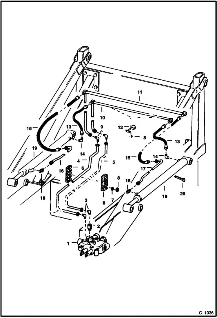 Схема запчастей Bobcat 600s - LIFT CYLINDER CIRCUITRY HYDRAULIC SYSTEM