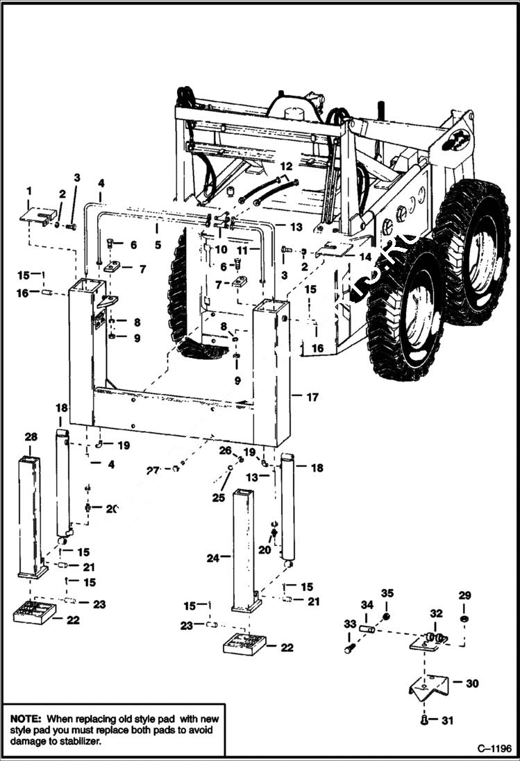 Схема запчастей Bobcat BACKHOE - BACKHOE (Rear Stabilizer) (444) (500) REAR STABILIZERS