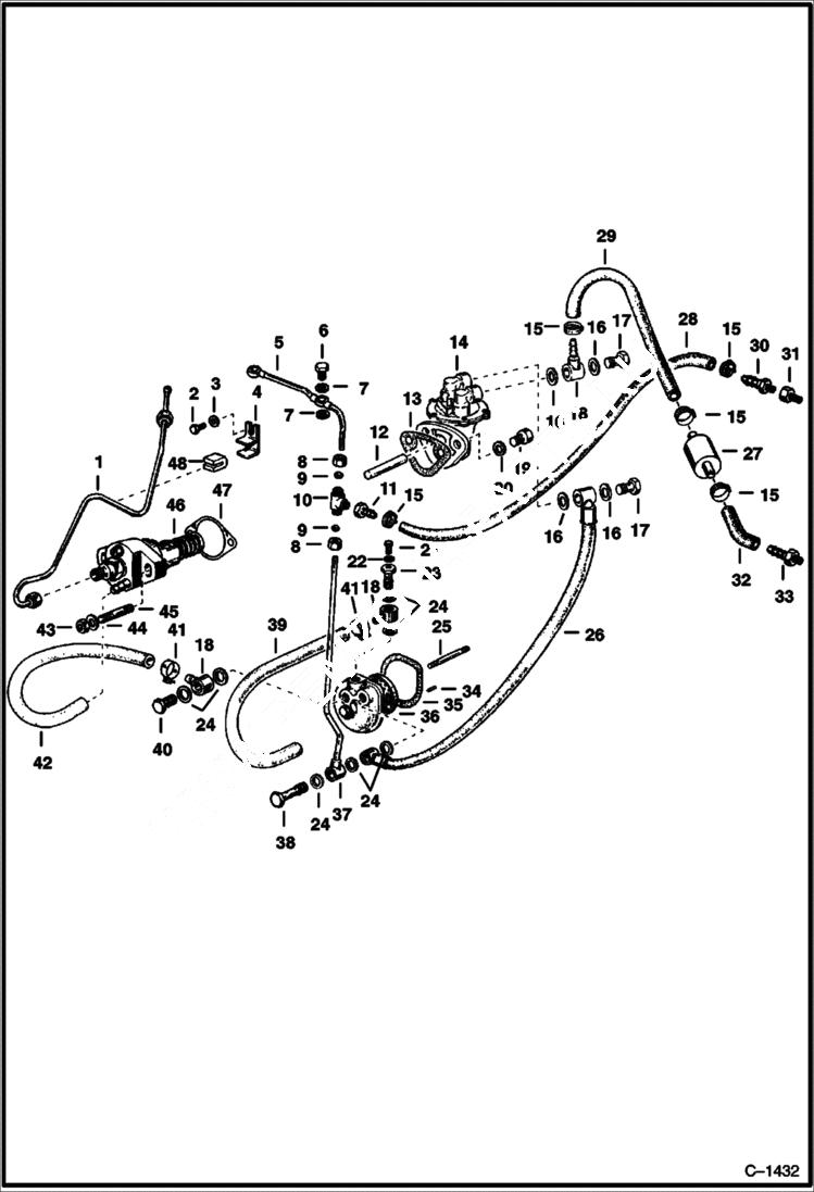 Схема запчастей Bobcat 600s - FUEL PUMP, FILTER, PIPES & INJECTION PUMP POWER UNIT