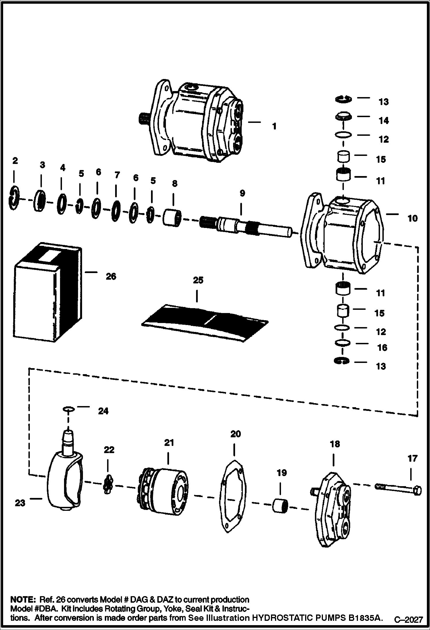 Схема запчастей Bobcat 800s - HYDROSTATIC MOTOR (DAG or DAZ) HYDROSTATIC SYSTEM