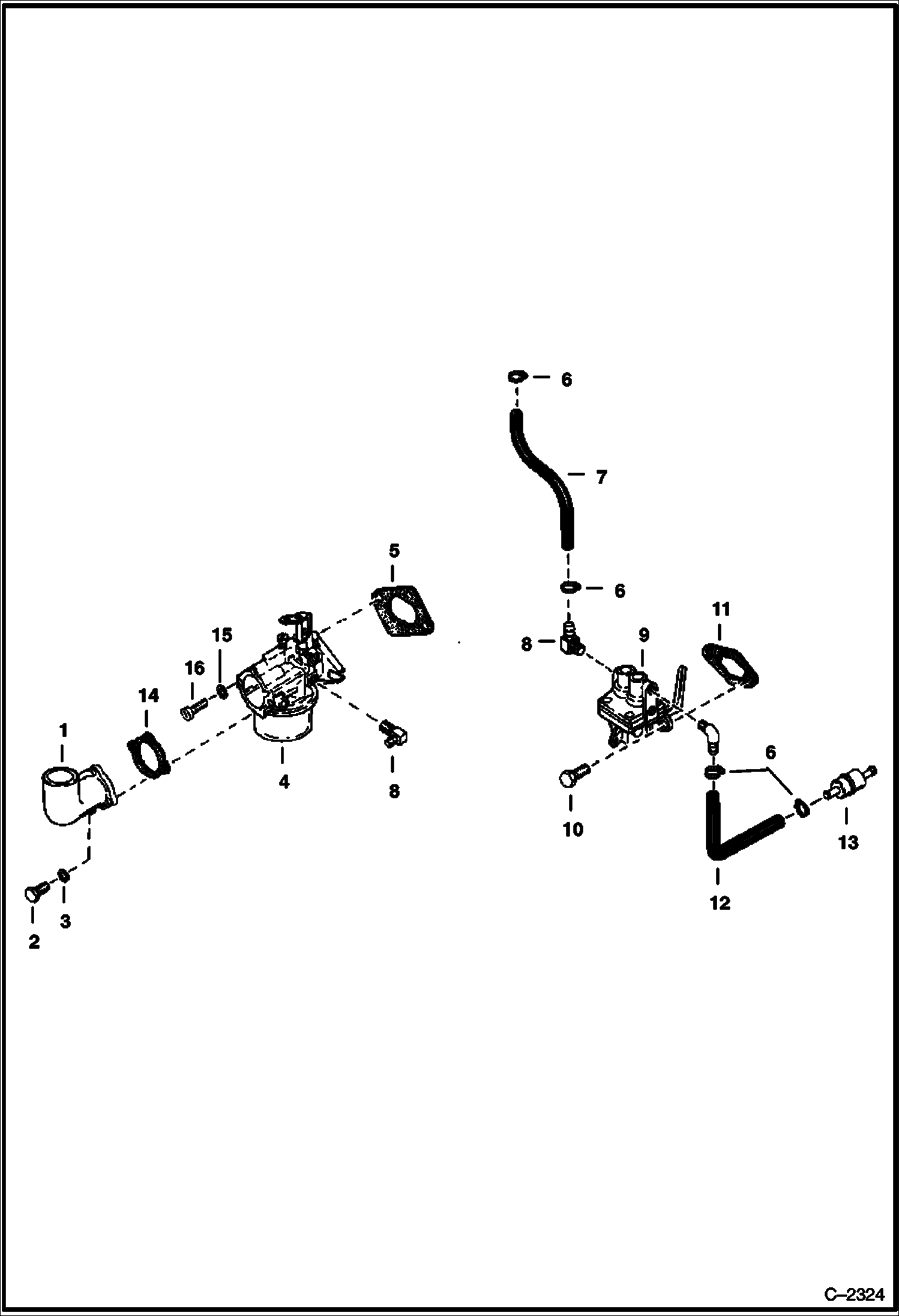Схема запчастей Bobcat 300s - FUEL PUMP & CARBURETOR POWER UNIT
