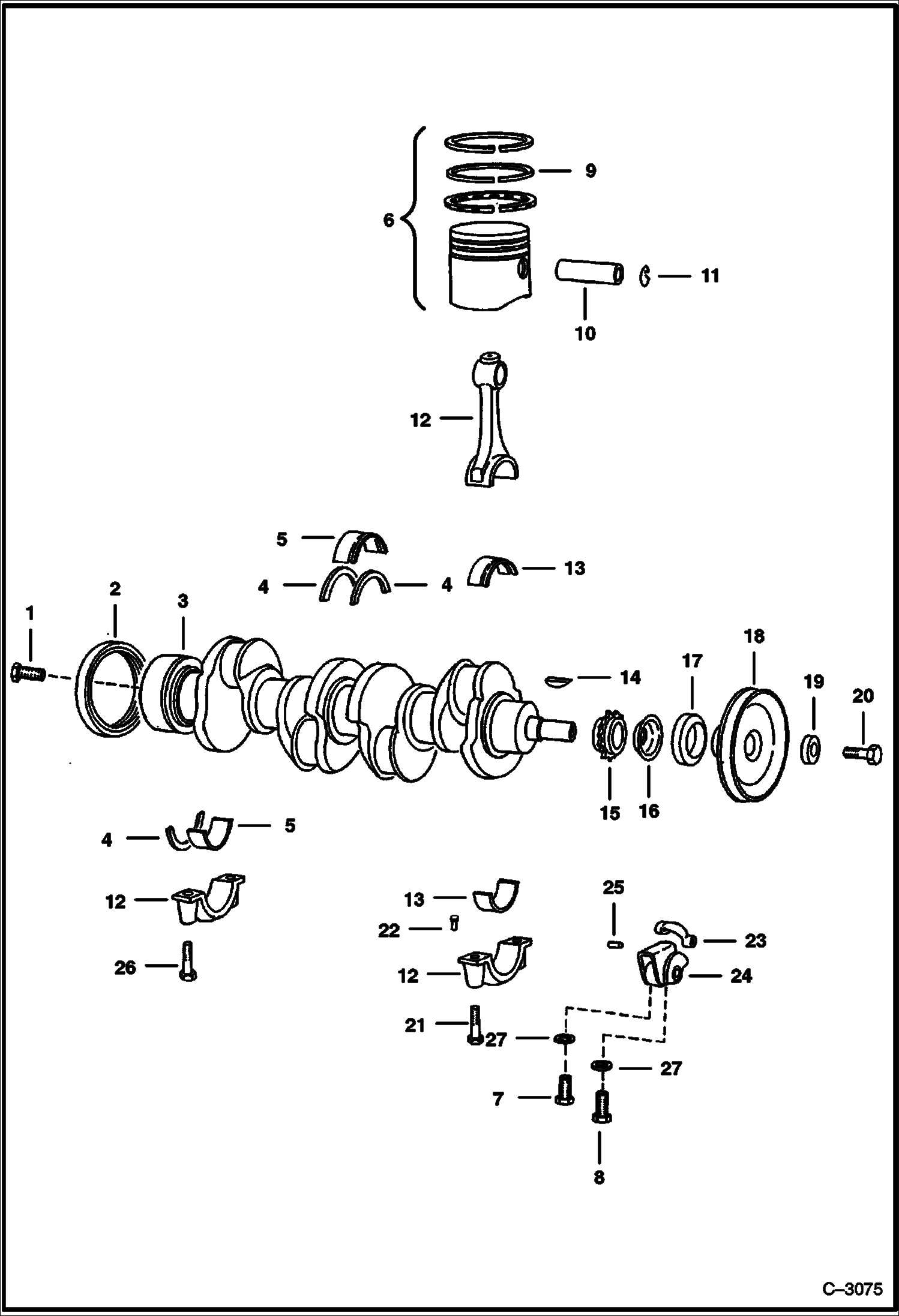 Схема запчастей Bobcat 500s - CRANKSHAFT & PISTONS (S/N 11999 & Below) POWER UNIT