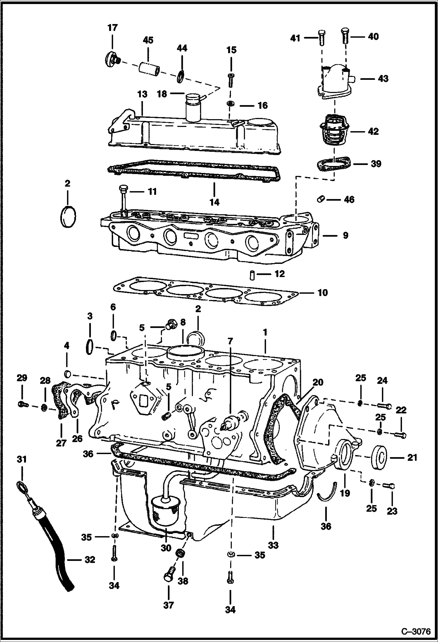 Схема запчастей Bobcat 500s - CYLINDER BLOCK (S/N 11999 & Below) POWER UNIT