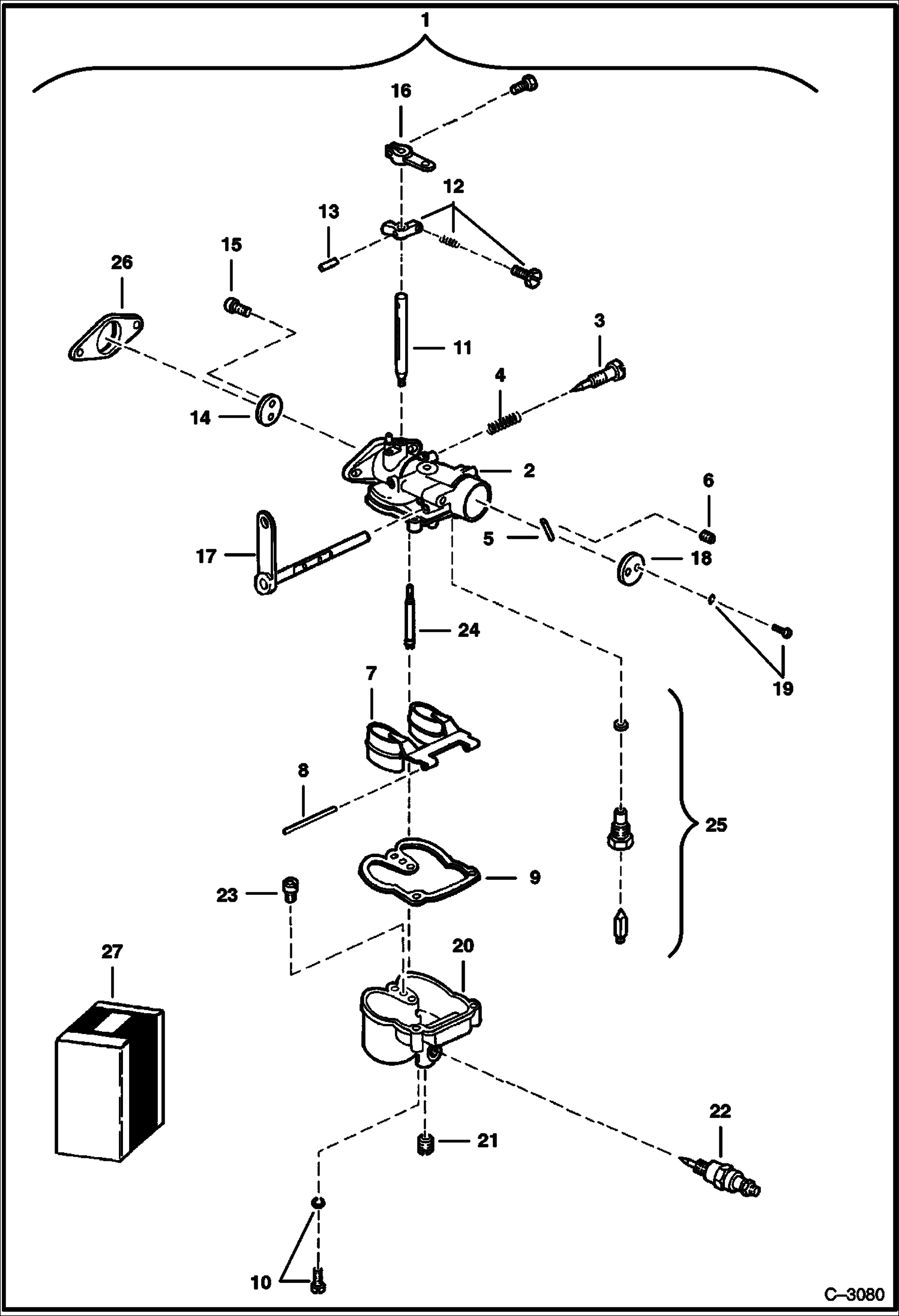 Схема запчастей Bobcat 500s - CARBURETOR (S/N 11999 & Below) POWER UNIT