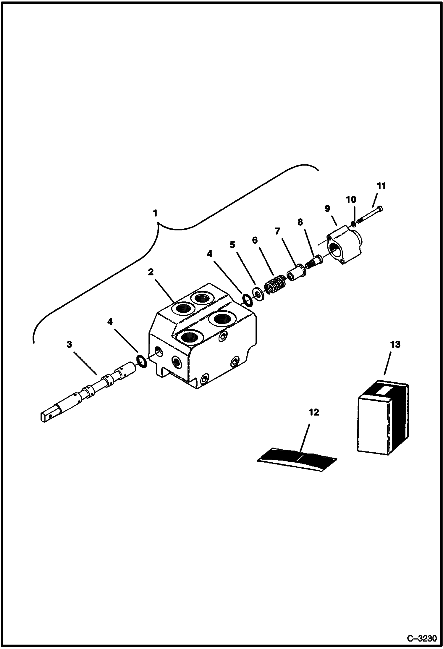 Схема запчастей Bobcat 220 - INLET VALVE SECTION (L.H. Travel) HYDRAULIC SYSTEM