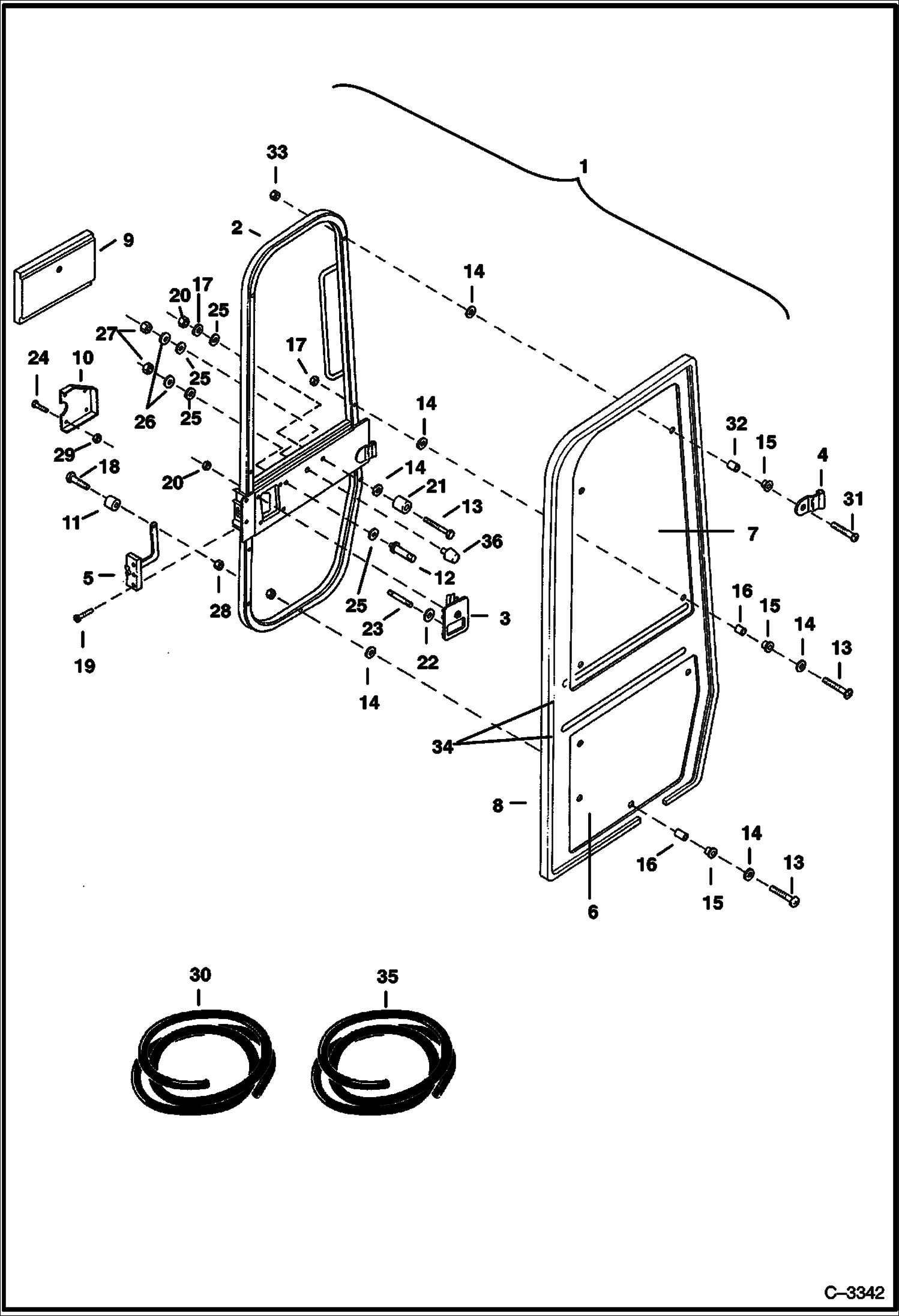 Схема запчастей Bobcat 322 - OPERATOR CAB (Door) (S/N 562313000-19999, 562320001-20448 & 517811001-11628) MAIN FRAME