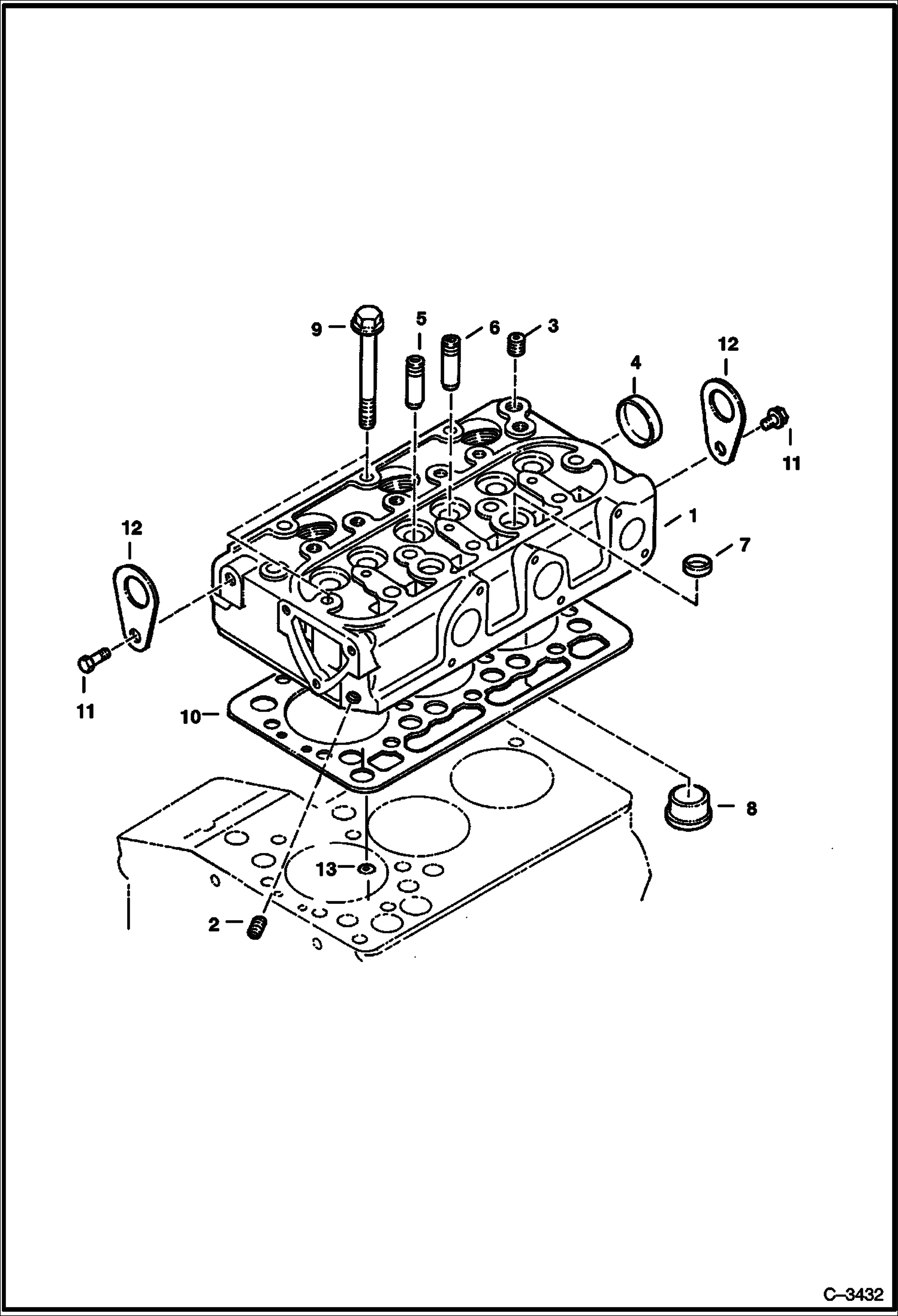 Схема запчастей Bobcat Mini Tracks Loaders - CYLINDER HEAD (Kubota D722) POWER UNIT