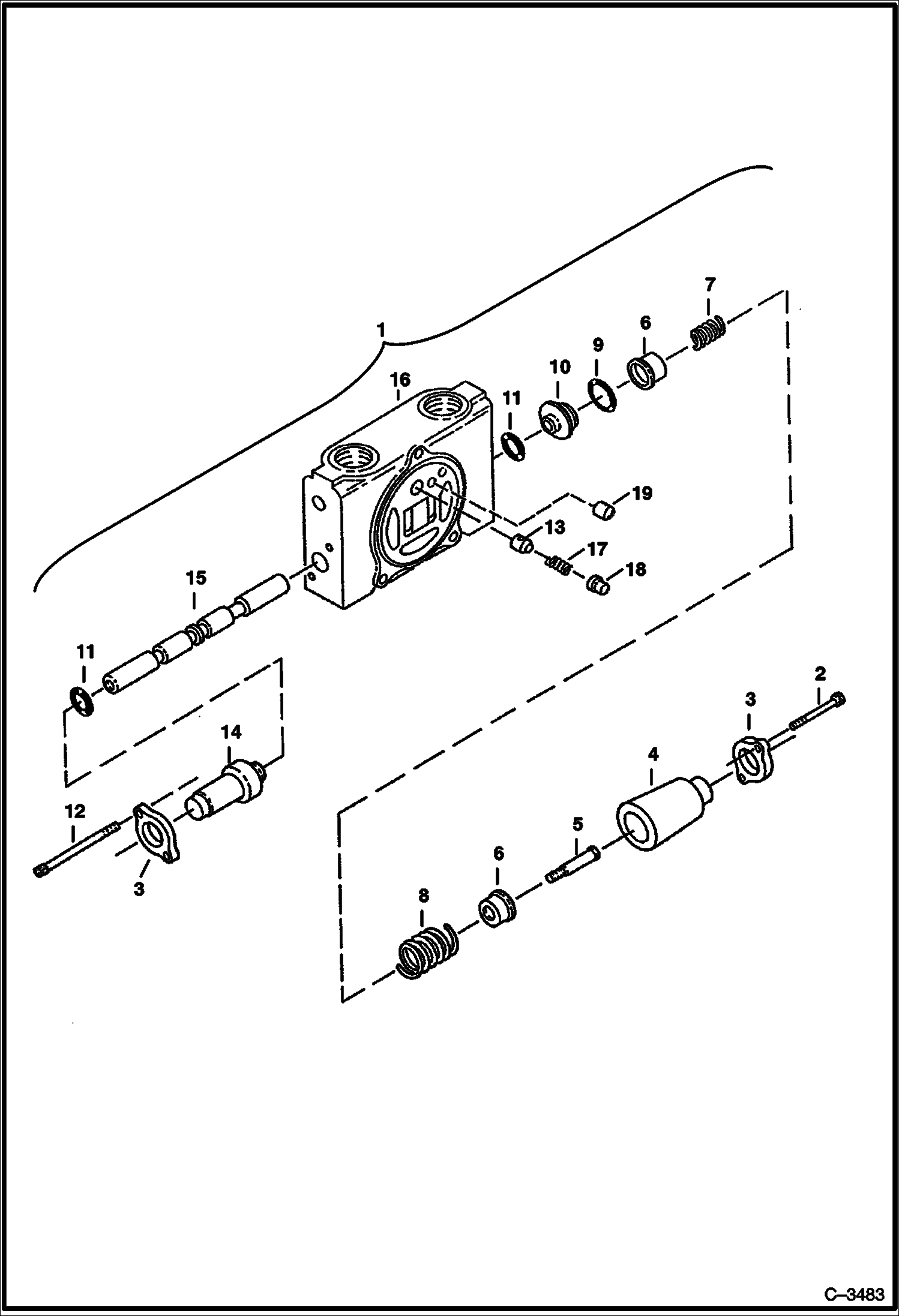 Схема запчастей Bobcat 337 - VALVE SECTION (Auxiliary, Boom, Arm & Bucket) HYDRAULIC SYSTEM