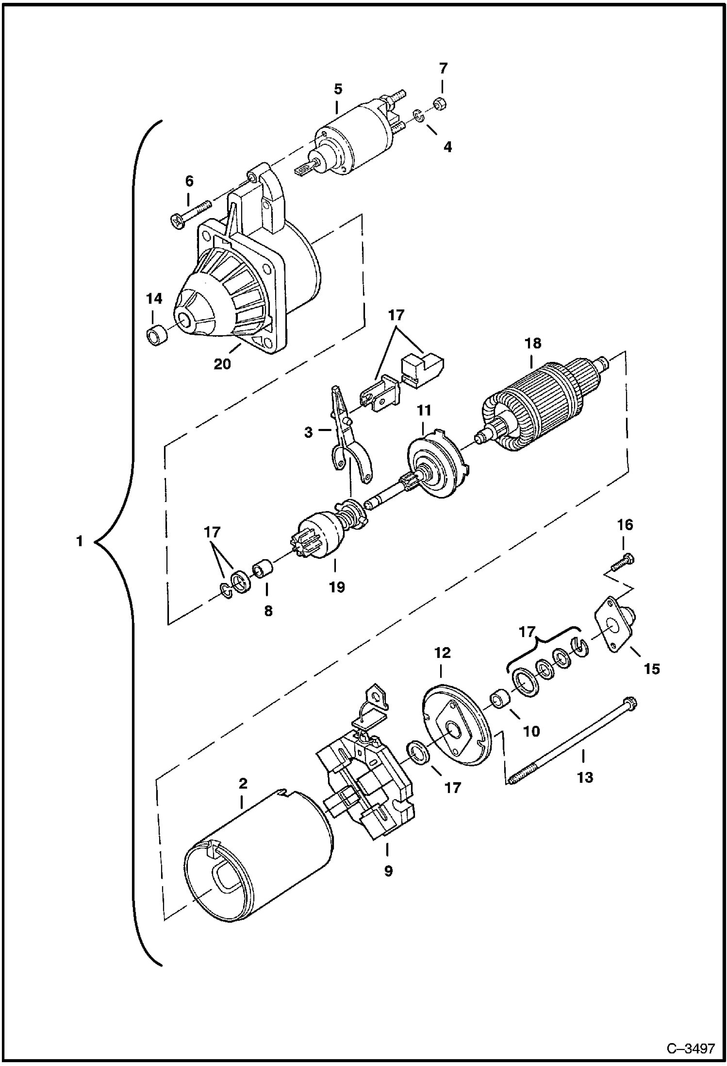 Схема запчастей Bobcat 700s - STARTER (Bosch #0-001-108-158) ELECTRICAL SYSTEM