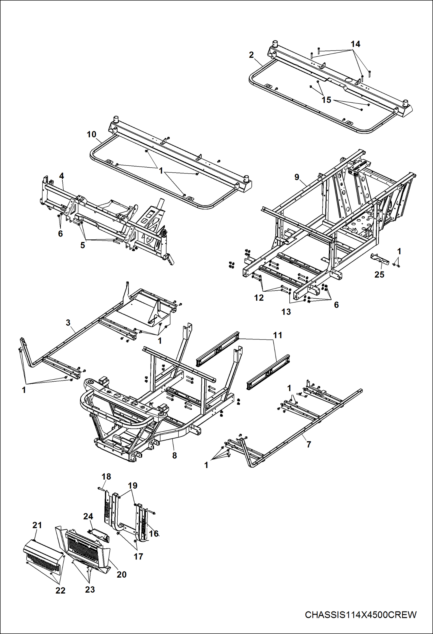 Схема запчастей Bobcat 3400XL - CHASSIS, FRAME & FRONT BUMPER MAIN FRAME