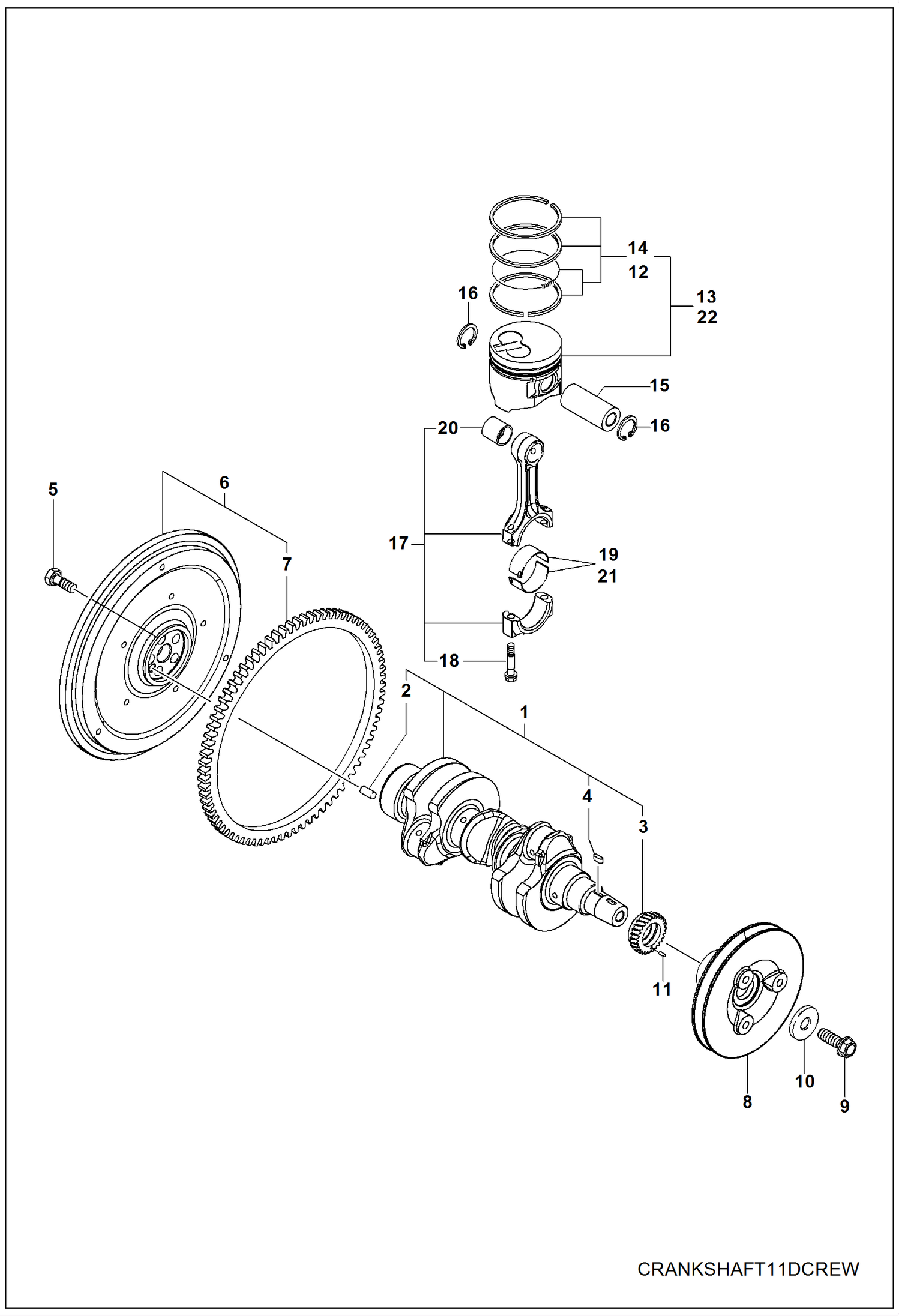 Схема запчастей Bobcat 3400 - ENGINE, CRANKSHAFT & PISTON POWER UNIT