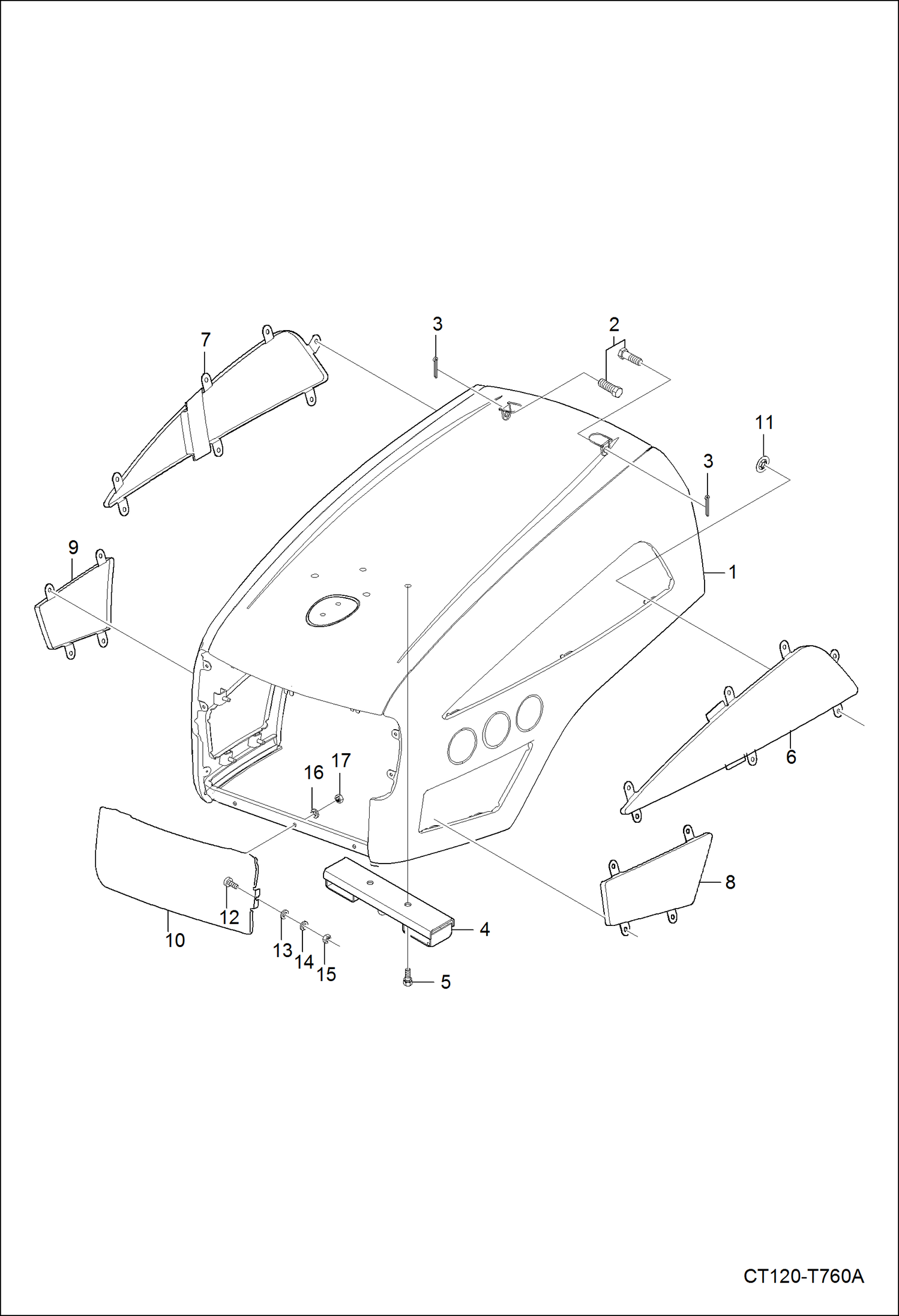Схема запчастей Bobcat CT120 - HOOD (Engine) MAIN FRAME