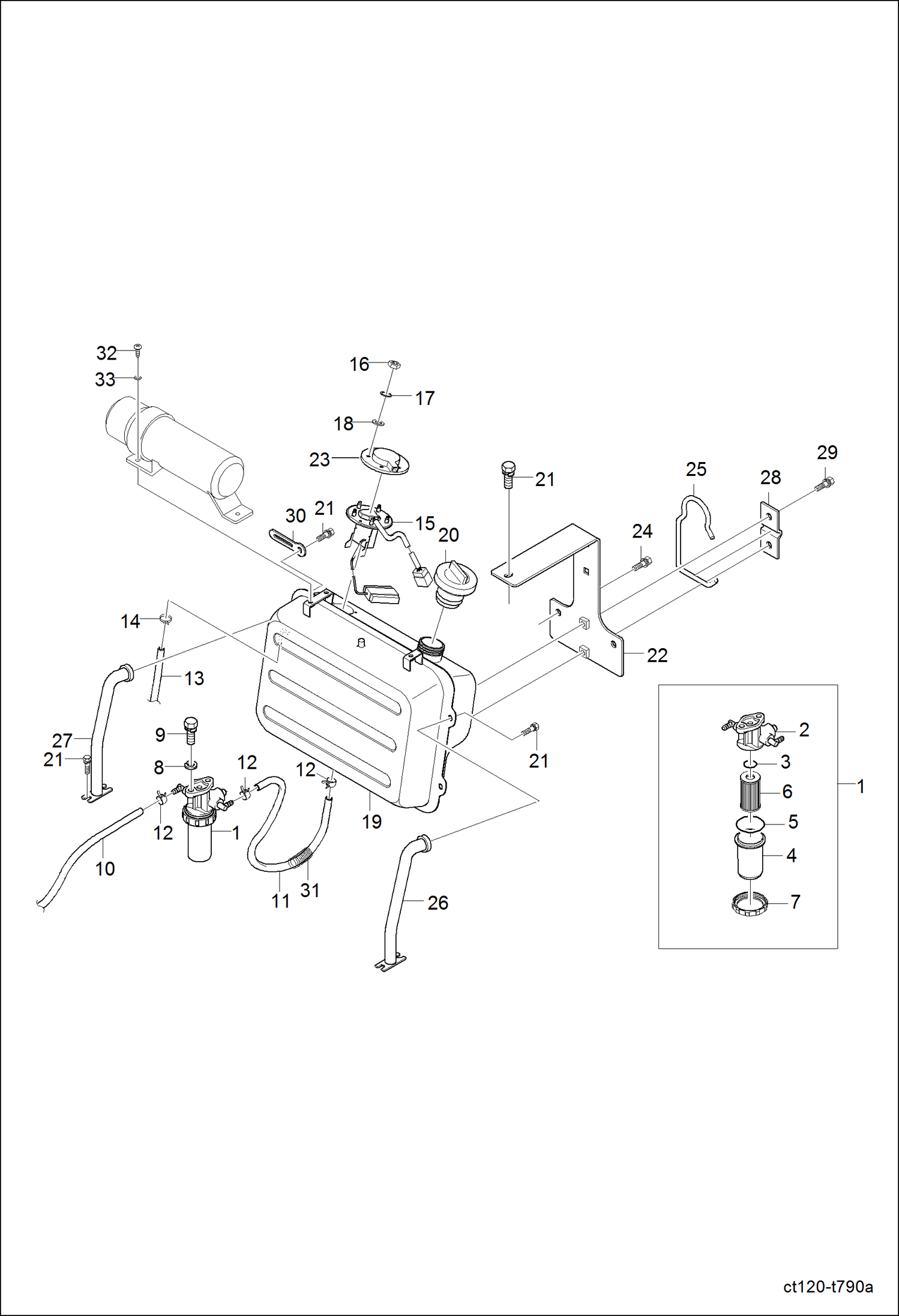Схема запчастей Bobcat CT120 - FUEL TANK GROUP MAIN FRAME