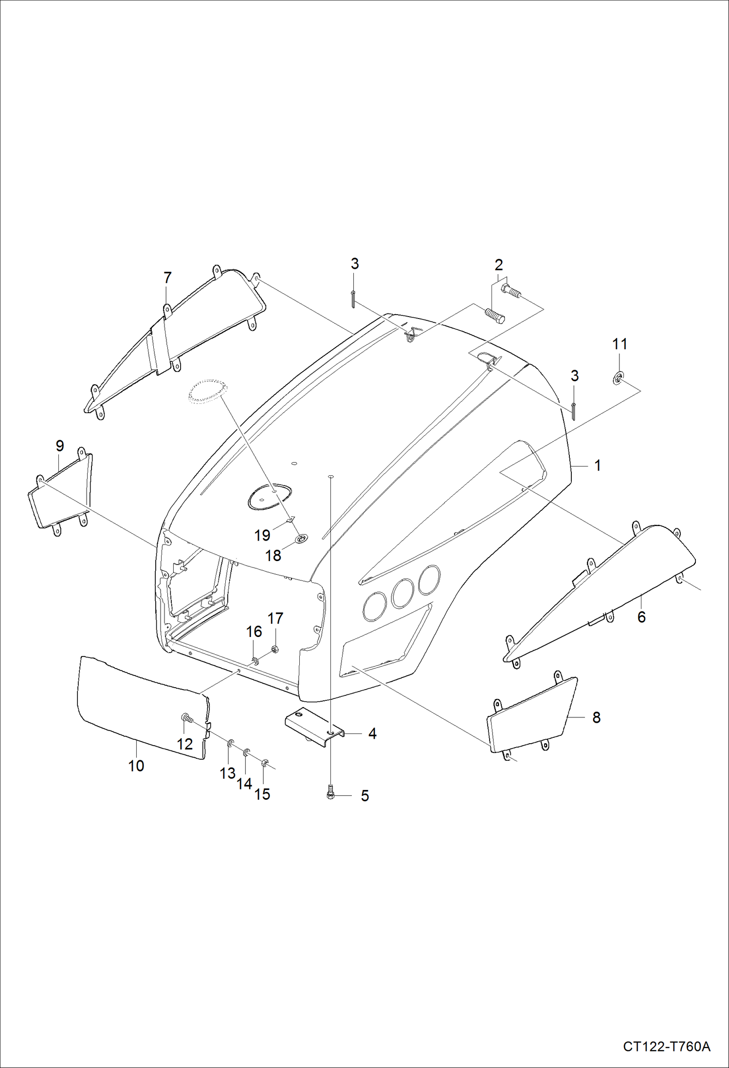 Схема запчастей Bobcat CT122 - HOOD (Engine) MAIN FRAME