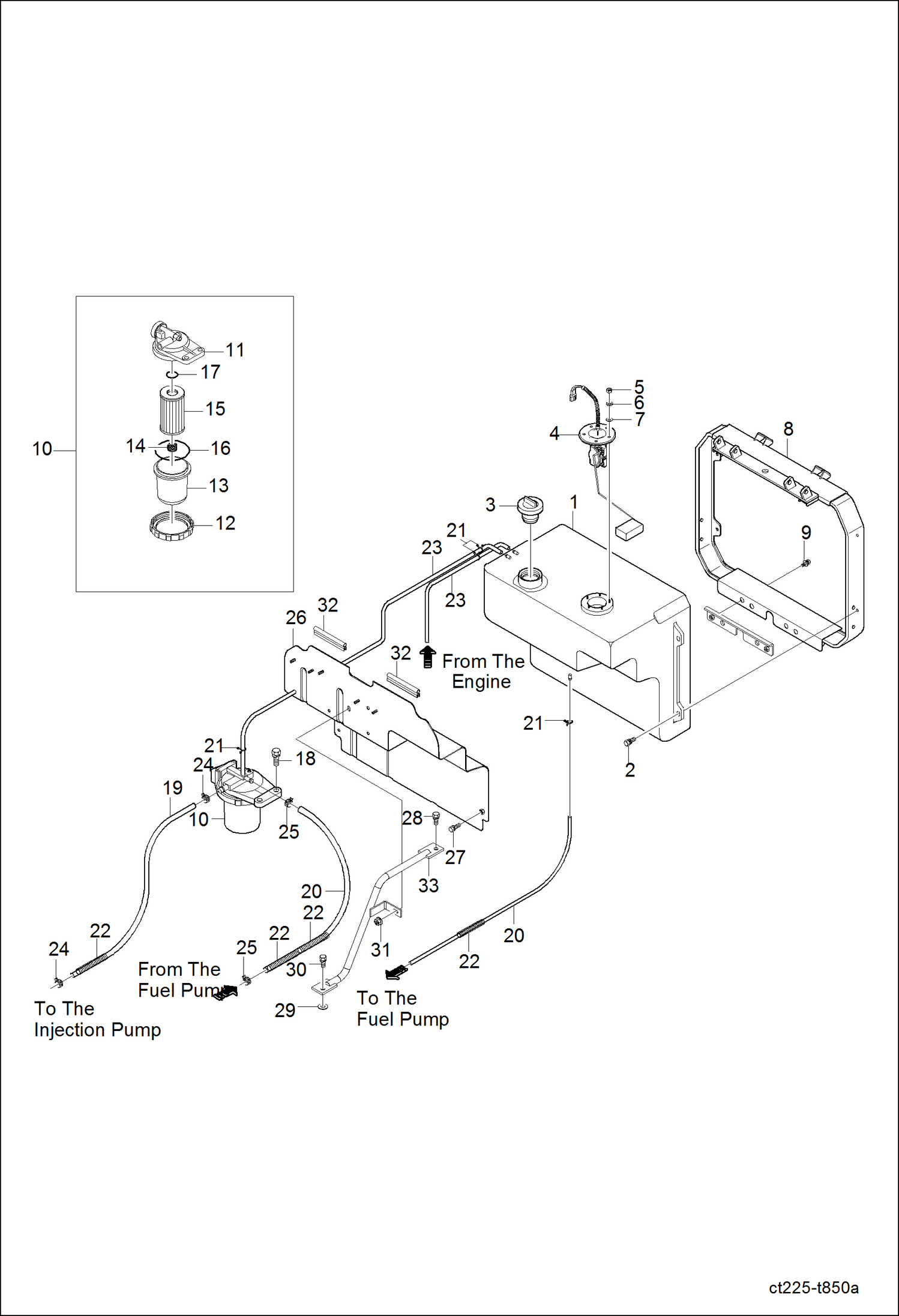 Схема запчастей Bobcat CT225 - FUEL TANK GROUP (S/N A59B11001 & Above) MAIN FRAME