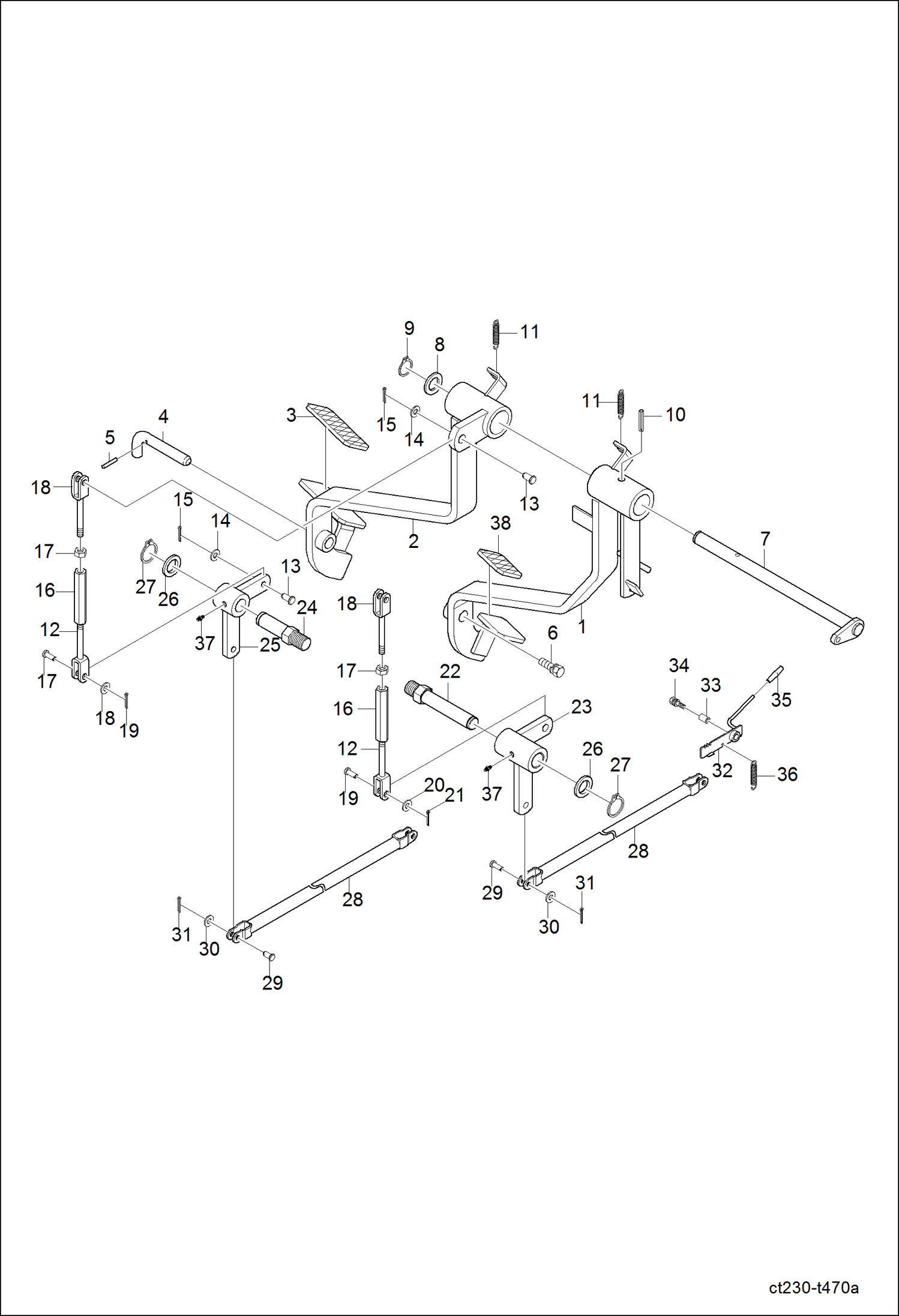 Схема запчастей Bobcat CT225 - BRAKE PEDAL GROUP MAIN FRAME